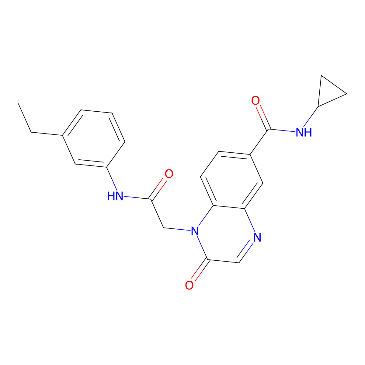 N-cyclopropyl-1-(2-((3-ethylphenyl)amino)-2-oxoethyl)-2-oxo-1,2-dihydroquinoxaline-6-carboxamide molecular structure, CAS 1251691-85-6
