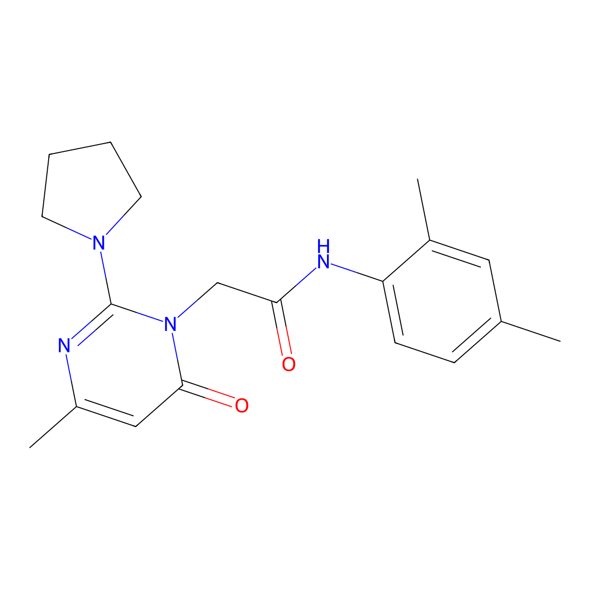 N-(2,4-dimethylphenyl)-2-[4-methyl-6-oxo-2-(pyrrolidin-1-yl)-1,6-dihydropyrimidin-1-yl]acetamide molecular structure, CAS 1251691-89-0