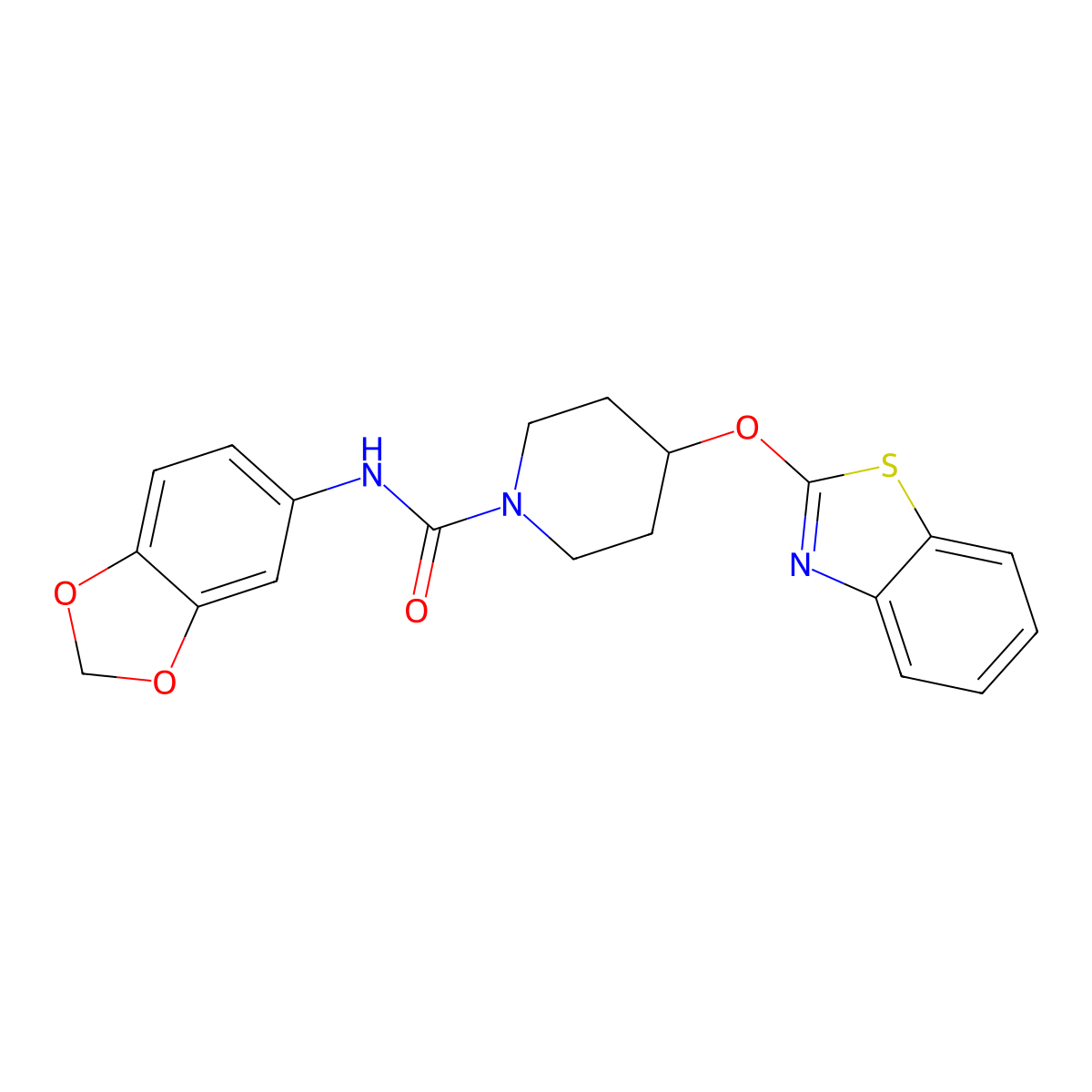 N-(benzo[d][1,3]dioxol-5-yl)-4-(benzo[d]thiazol-2-yloxy)piperidine-1-carboxamide molecular structure, CAS 1251691-90-3