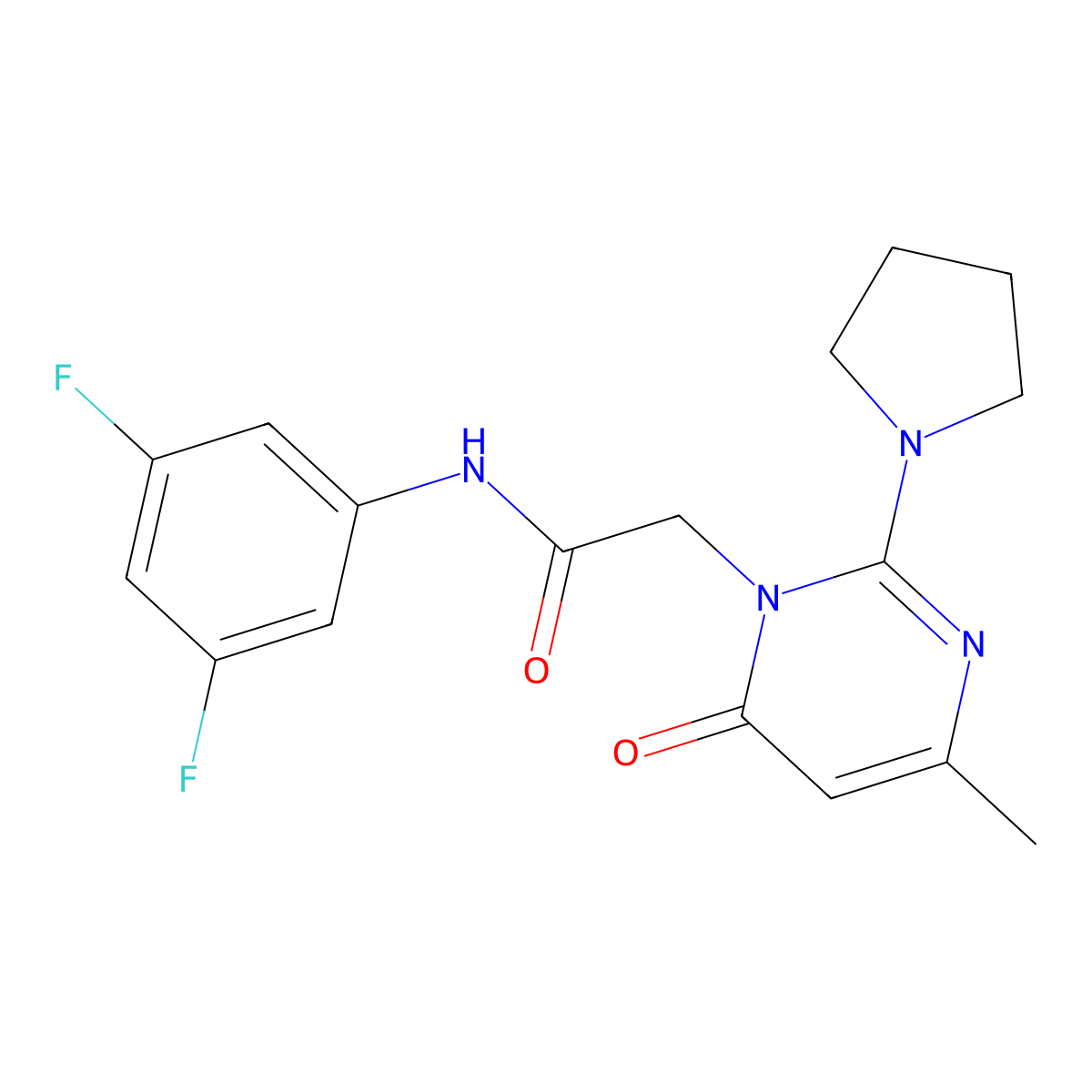 N-(3,5-difluorophenyl)-2-[4-methyl-6-oxo-2-(pyrrolidin-1-yl)-1,6-dihydropyrimidin-1-yl]acetamide molecular structure, CAS 1251691-94-7