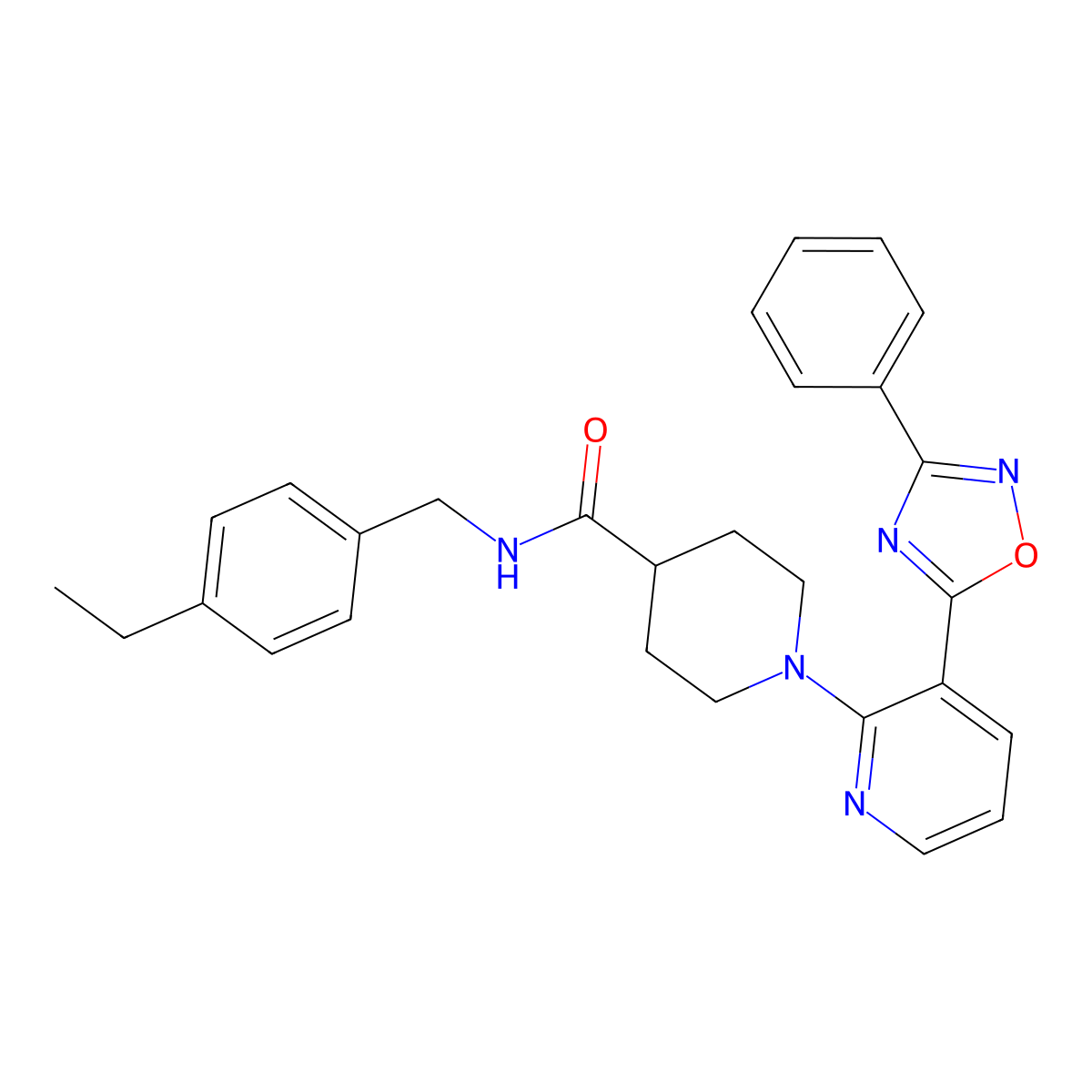 N-[(4-ethylphenyl)methyl]-1-[3-(3-phenyl-1,2,4-oxadiazol-5-yl)pyridin-2-yl]piperidine-4-carboxamide molecular structure, CAS 1251691-96-9