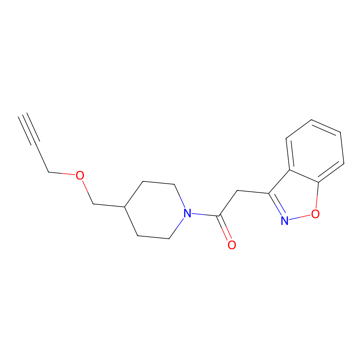 2-(Benzo[d]isoxazol-3-yl)-1-(4-((prop-2-yn-1-yloxy)methyl)piperidin-1-yl)ethanone molecular structure, CAS 1251692-09-7