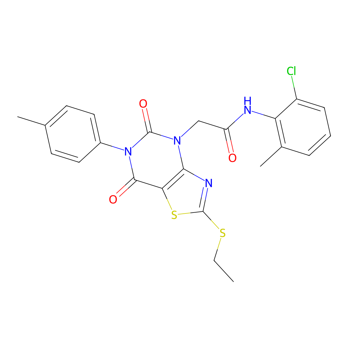 N-(2-chloro-6-methylphenyl)-2-[2-(ethylsulfanyl)-6-(4-methylphenyl)-5,7-dioxo-4H,5H,6H,7H-[1,3]thiazolo[4,5-d]pyrimidin-4-yl]acetamide molecular structure, CAS 1251692-11-1