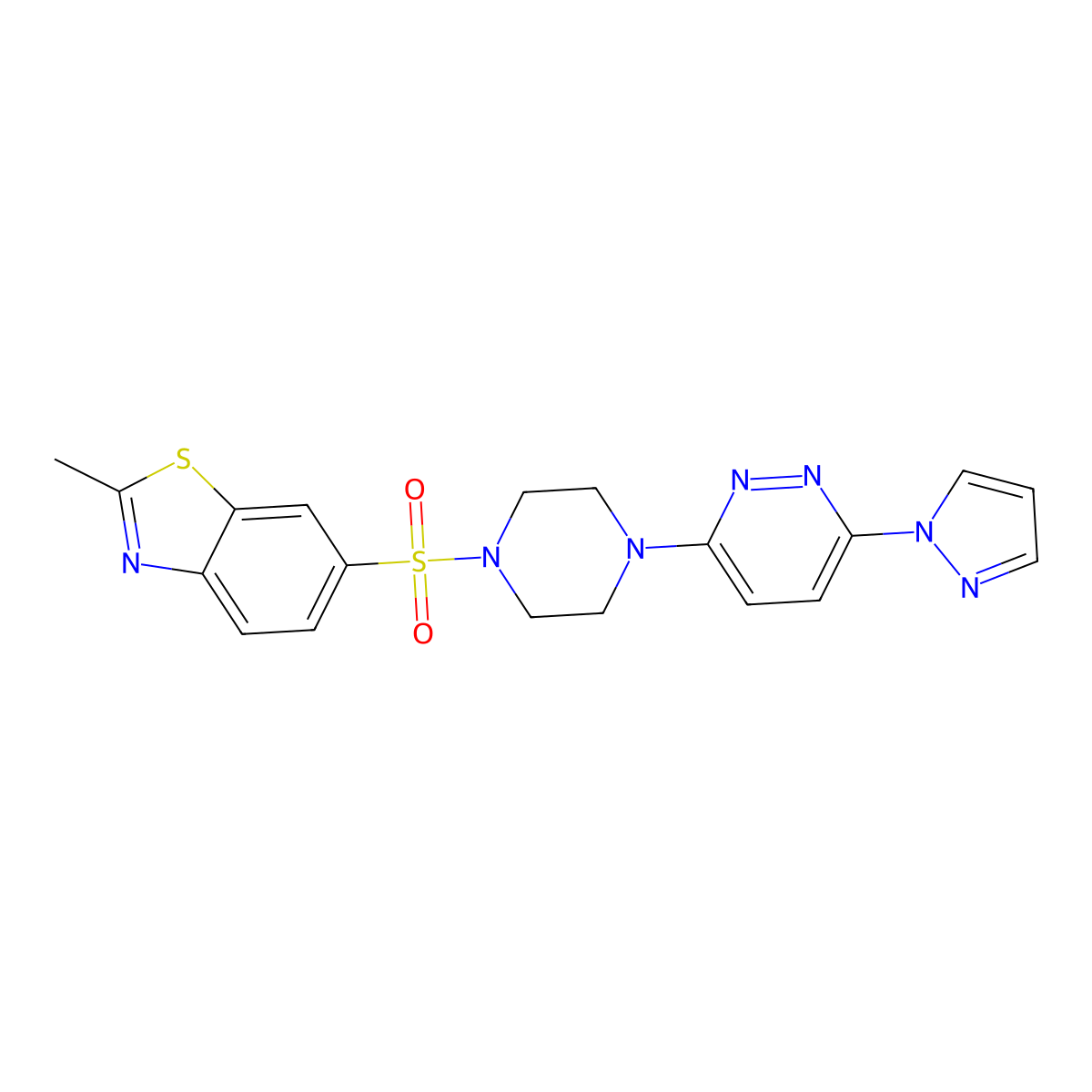 6-((4-(6-(1H-pyrazol-1-yl)pyridazin-3-yl)piperazin-1-yl)sulfonyl)-2-methylbenzo[d]thiazole molecular structure, CAS 1251692-27-9
