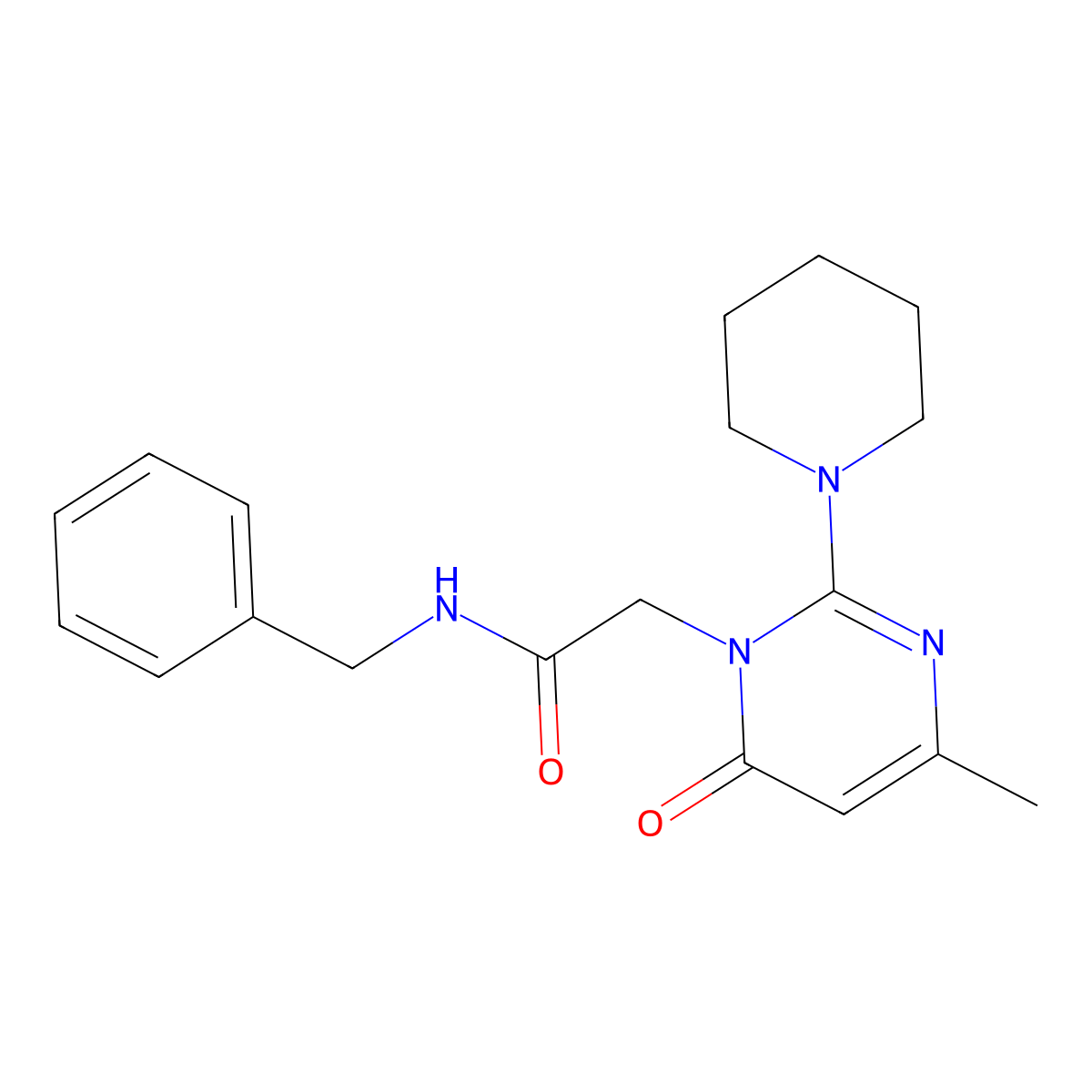 N-benzyl-2-[4-methyl-6-oxo-2-(piperidin-1-yl)-1,6-dihydropyrimidin-1-yl]acetamide molecular structure, CAS 1251692-39-3