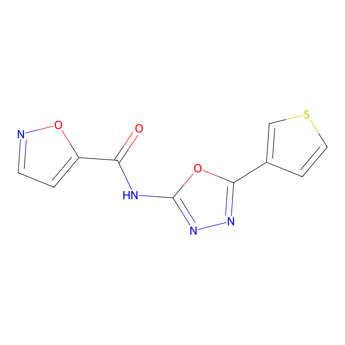 N-(5-(thiophen-3-yl)-1,3,4-oxadiazol-2-yl)isoxazole-5-carboxamide molecular structure, CAS 1251692-40-6