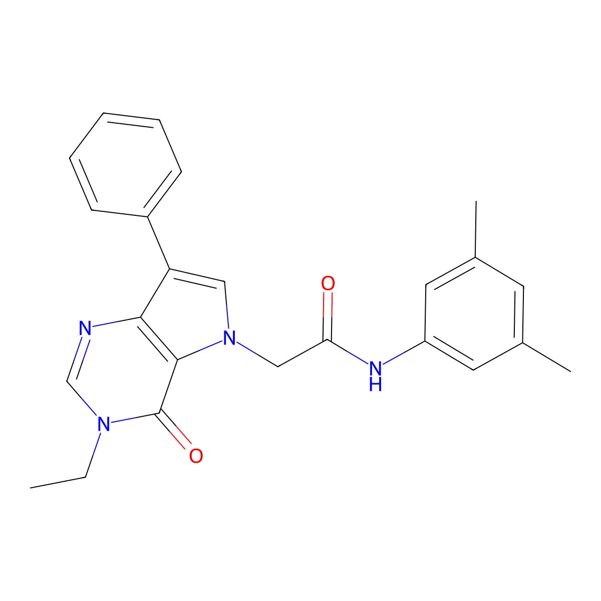 N-(3,5-dimethylphenyl)-2-(3-ethyl-4-oxo-7-phenyl-3,4-dihydro-5H-pyrrolo[3,2-d]pyrimidin-5-yl)acetamide molecular structure, CAS 1251692-45-1