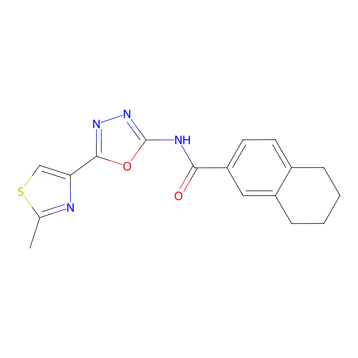 N-(5-(2-methylthiazol-4-yl)-1,3,4-oxadiazol-2-yl)-5,6,7,8-tetrahydronaphthalene-2-carboxamide molecular structure, CAS 1251692-56-4