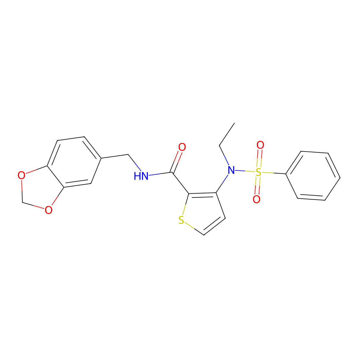 N-[(2H-1,3-benzodioxol-5-yl)methyl]-3-(N-ethylbenzenesulfonamido)thiophene-2-carboxamide molecular structure, CAS 1251692-58-6
