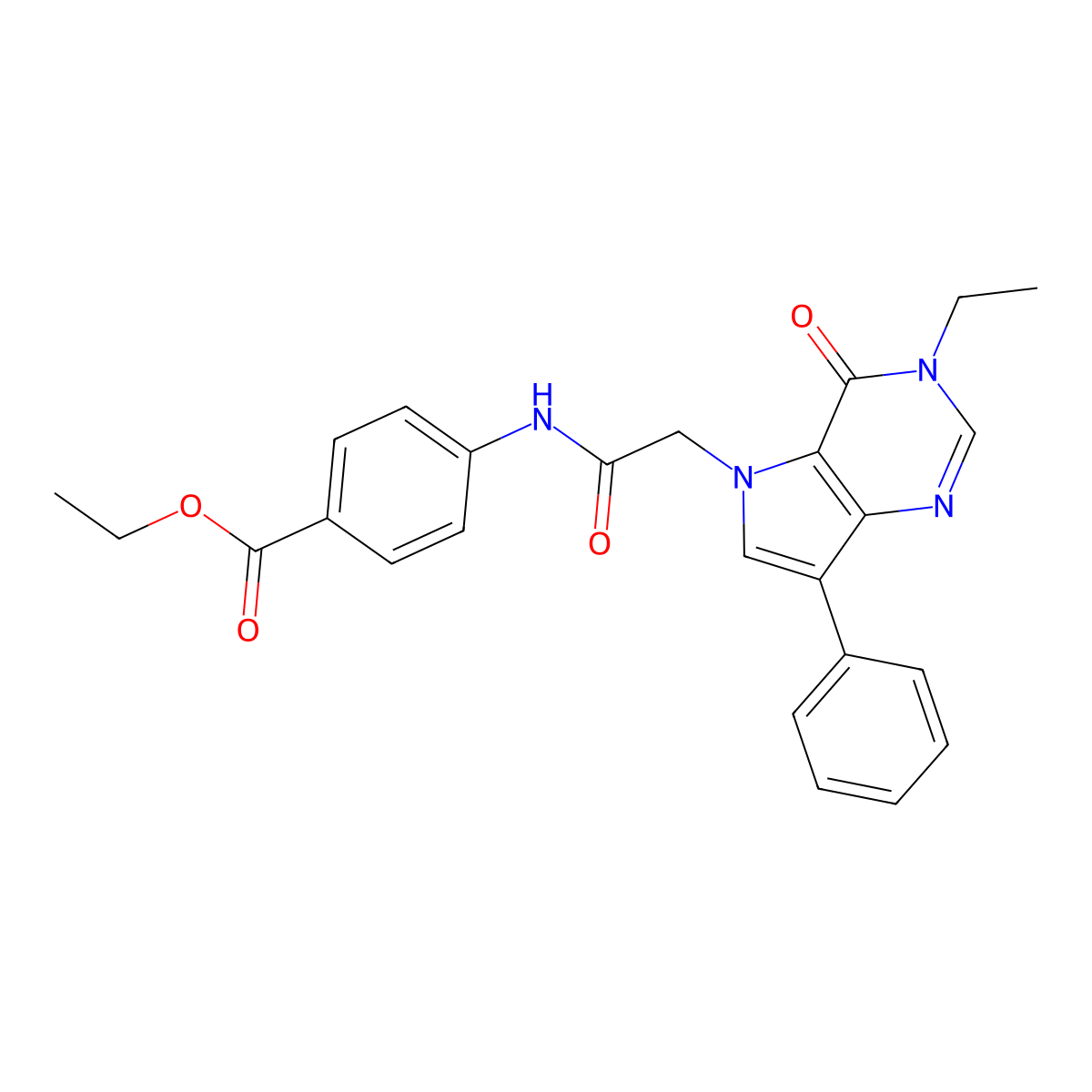 ethyl 4-{[(3-ethyl-4-oxo-7-phenyl-3,4-dihydro-5H-pyrrolo[3,2-d]pyrimidin-5-yl)acetyl]amino}benzoate molecular structure, CAS 1251692-66-6