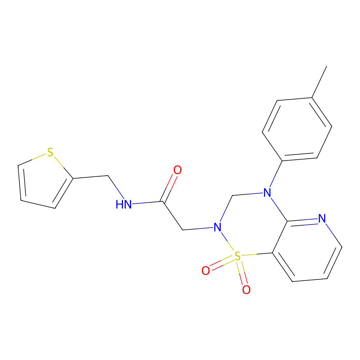 2-(1,1-dioxido-4-(p-tolyl)-3,4-dihydro-2H-pyrido[2,3-e][1,2,4]thiadiazin-2-yl)-N-(thiophen-2-ylmethyl)acetamide molecular structure, CAS 1251692-68-8