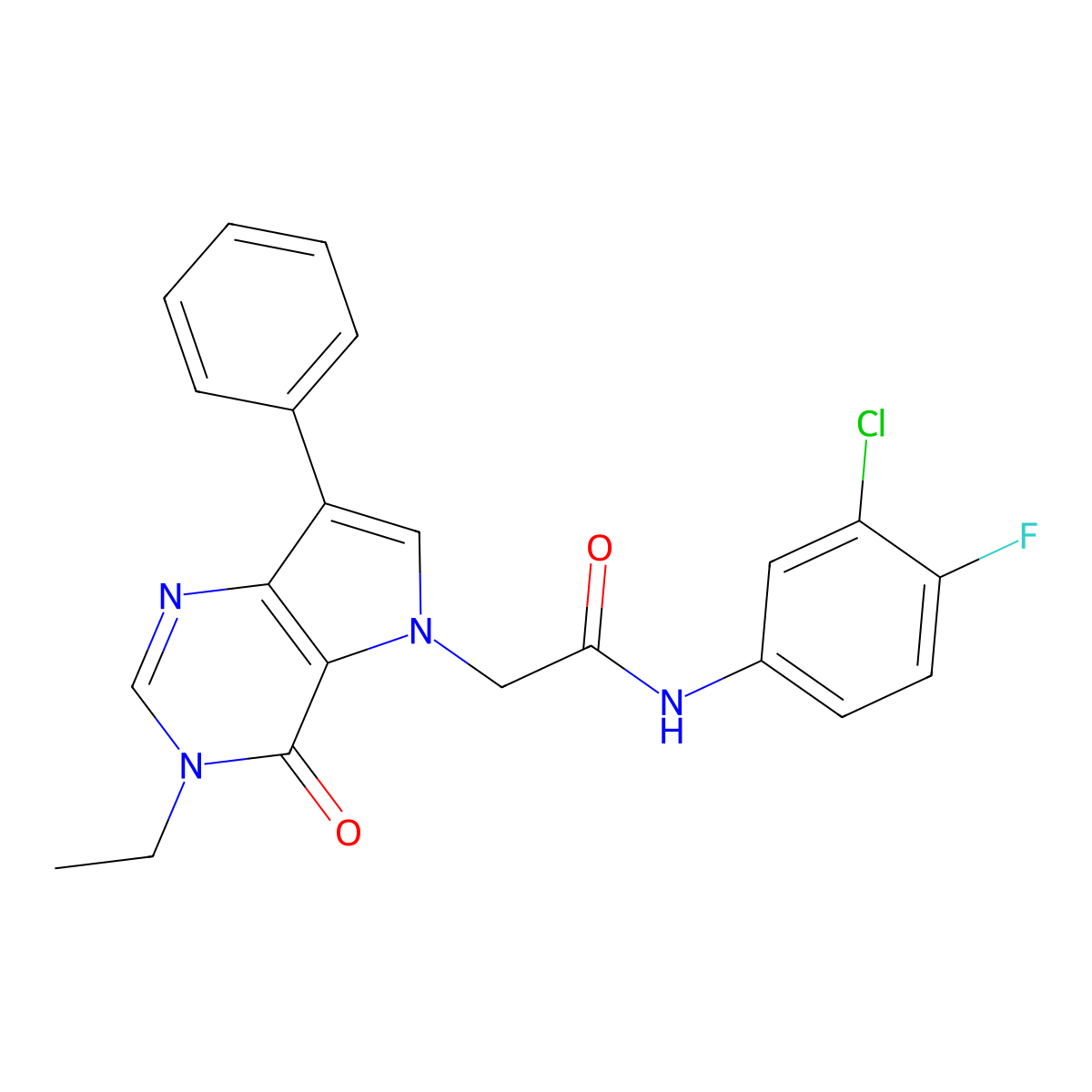 N-(3-chloro-4-fluorophenyl)-2-(3-ethyl-4-oxo-7-phenyl-3,4-dihydro-5H-pyrrolo[3,2-d]pyrimidin-5-yl)acetamide molecular structure, CAS 1251692-79-1