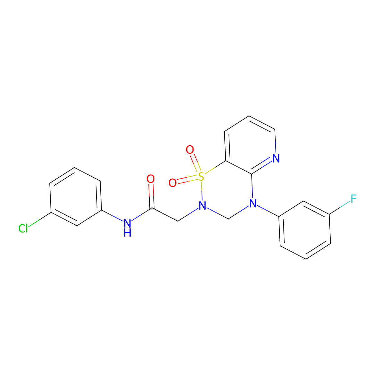N-(3-chlorophenyl)-2-(4-(3-fluorophenyl)-1,1-dioxido-3,4-dihydro-2H-pyrido[2,3-e][1,2,4]thiadiazin-2-yl)acetamide molecular structure, CAS 1251692-81-5