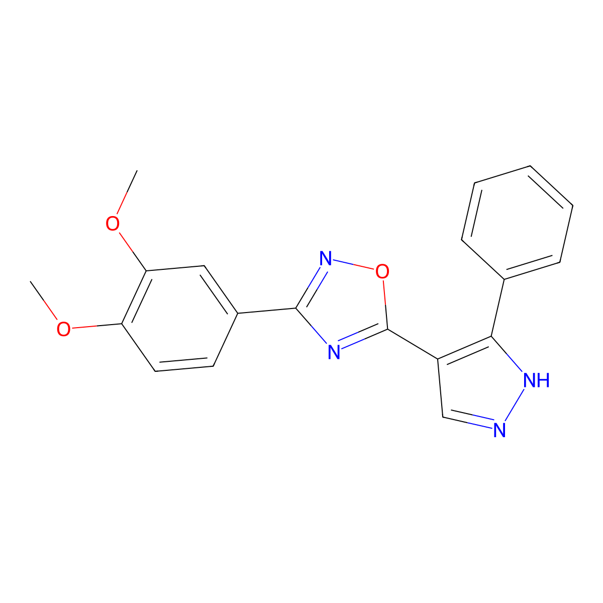 3-(3,4-dimethoxyphenyl)-5-(3-phenyl-1H-pyrazol-4-yl)-1,2,4-oxadiazole molecular structure, CAS 1251692-86-0