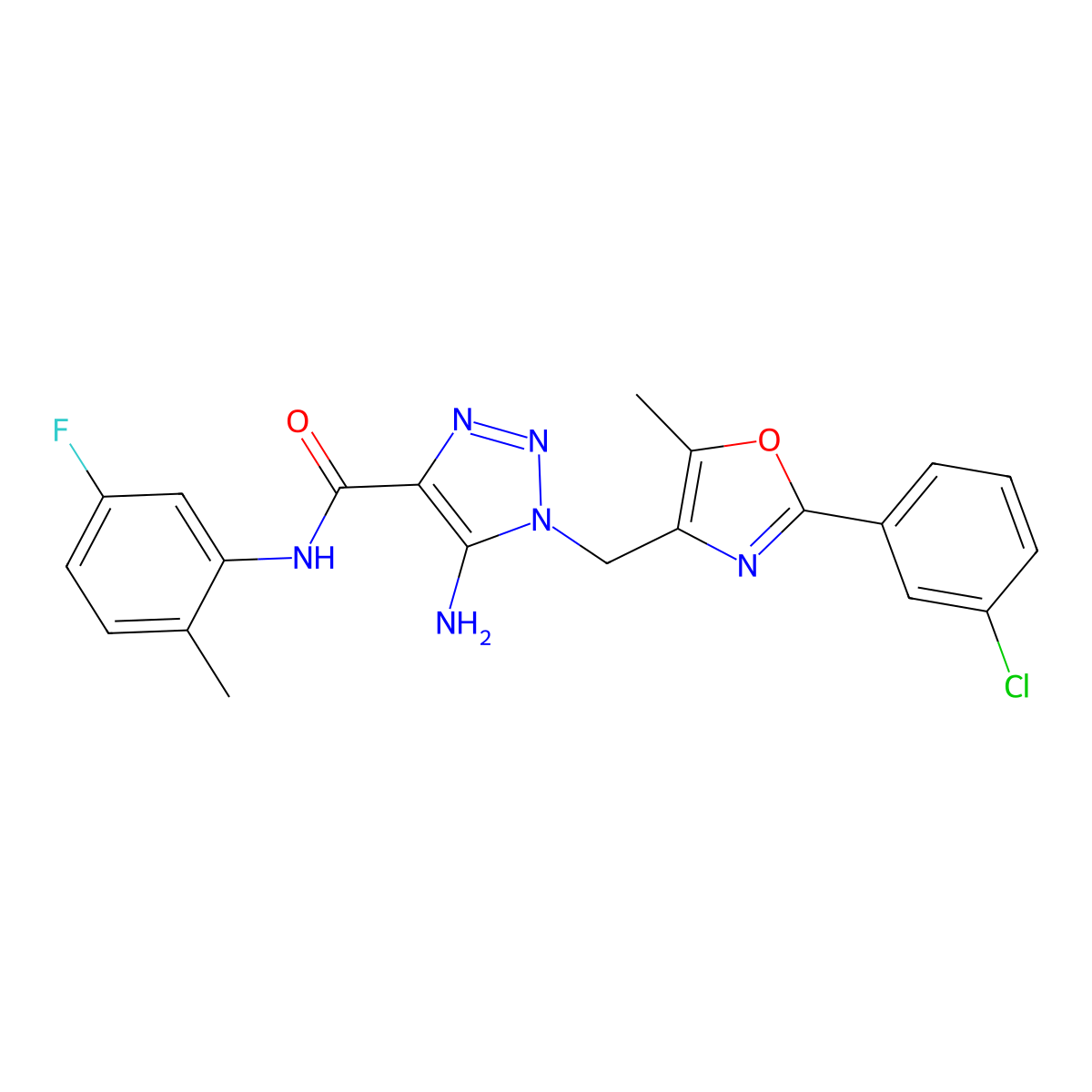 5-amino-1-{[2-(3-chlorophenyl)-5-methyl-1,3-oxazol-4-yl]methyl}-N-(5-fluoro-2-methylphenyl)-1H-1,2,3-triazole-4-carboxamide molecular structure, CAS 1251692-89-3