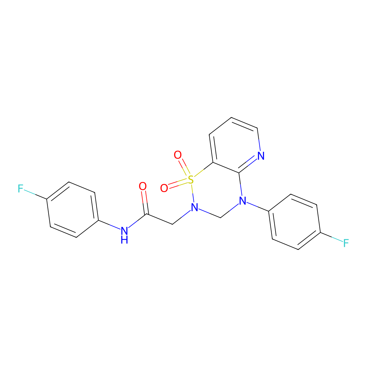 N-(4-fluorophenyl)-2-(4-(4-fluorophenyl)-1,1-dioxido-3,4-dihydro-2H-pyrido[2,3-e][1,2,4]thiadiazin-2-yl)acetamide molecular structure, CAS 1251692-95-1