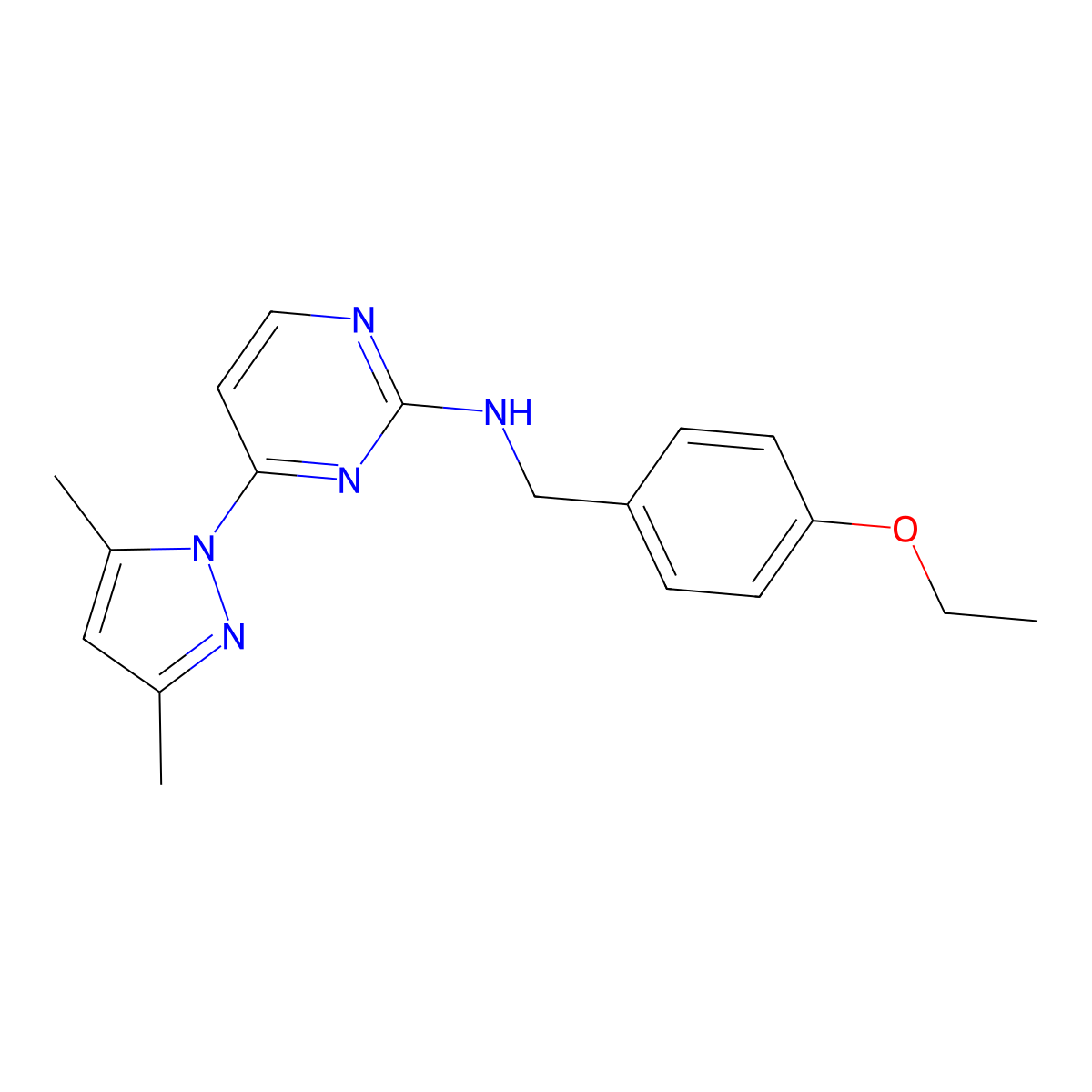 4-(3,5-dimethyl-1H-pyrazol-1-yl)-N-(4-ethoxybenzyl)pyrimidin-2-amine molecular structure, CAS 1251693-15-8