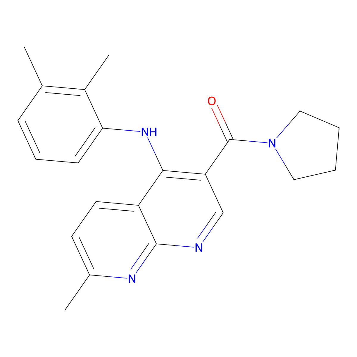 (4-((2,3-Dimethylphenyl)amino)-7-methyl-1,8-naphthyridin-3-yl)(pyrrolidin-1-yl)methanone molecular structure, CAS 1251693-17-0