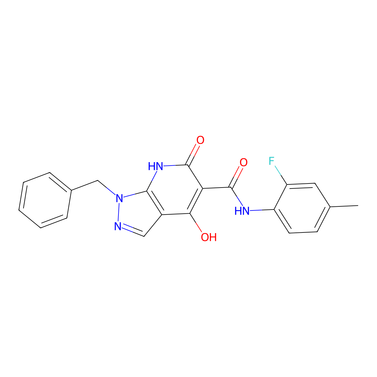 1-benzyl-N-(2-fluoro-4-methylphenyl)-4-hydroxy-6-oxo-1H,6H,7H-pyrazolo[3,4-b]pyridine-5-carboxamide molecular structure, CAS 1251693-20-5