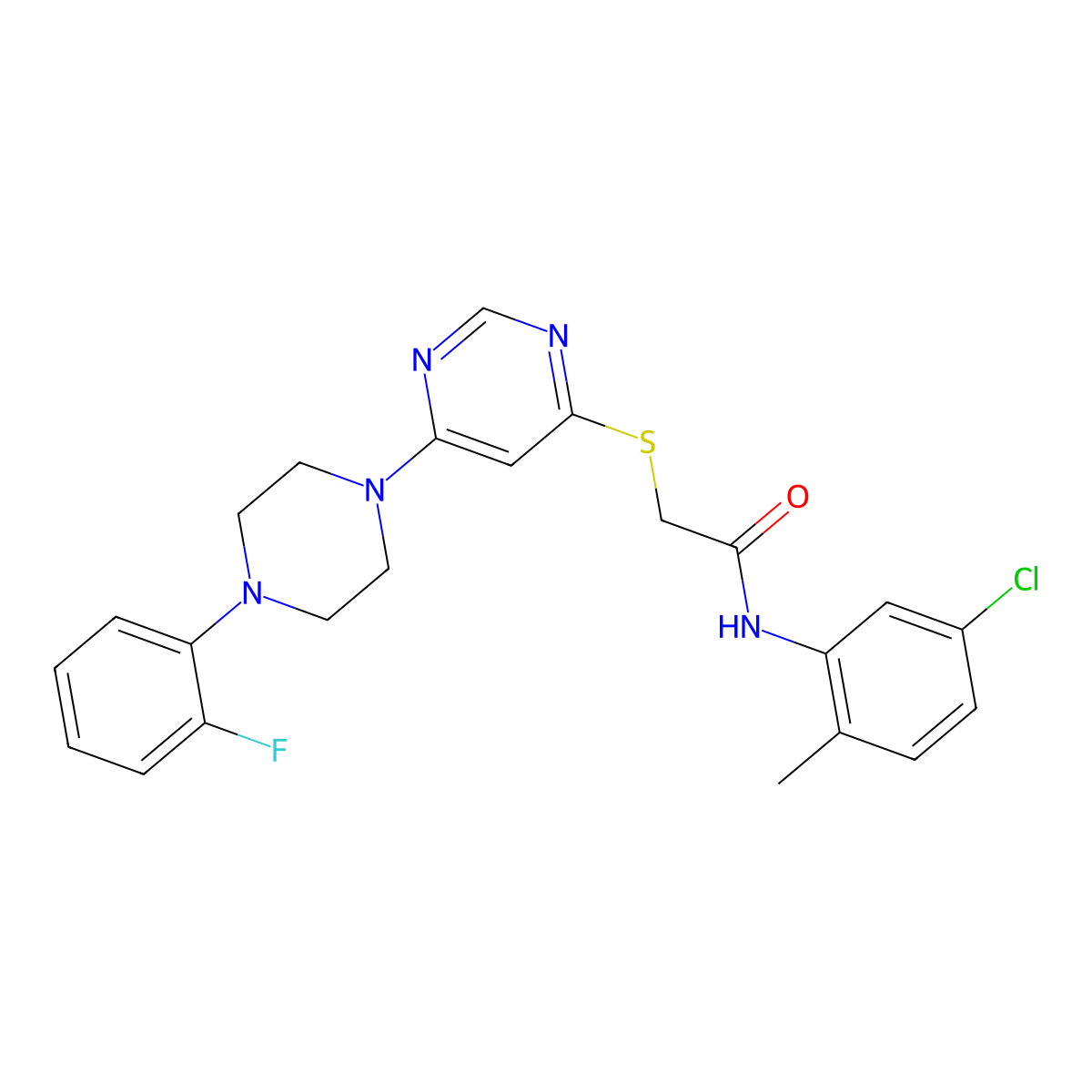 N-(5-chloro-2-methylphenyl)-2-({6-[4-(2-fluorophenyl)piperazin-1-yl]pyrimidin-4-yl}sulfanyl)acetamide molecular structure, CAS 1251693-22-7