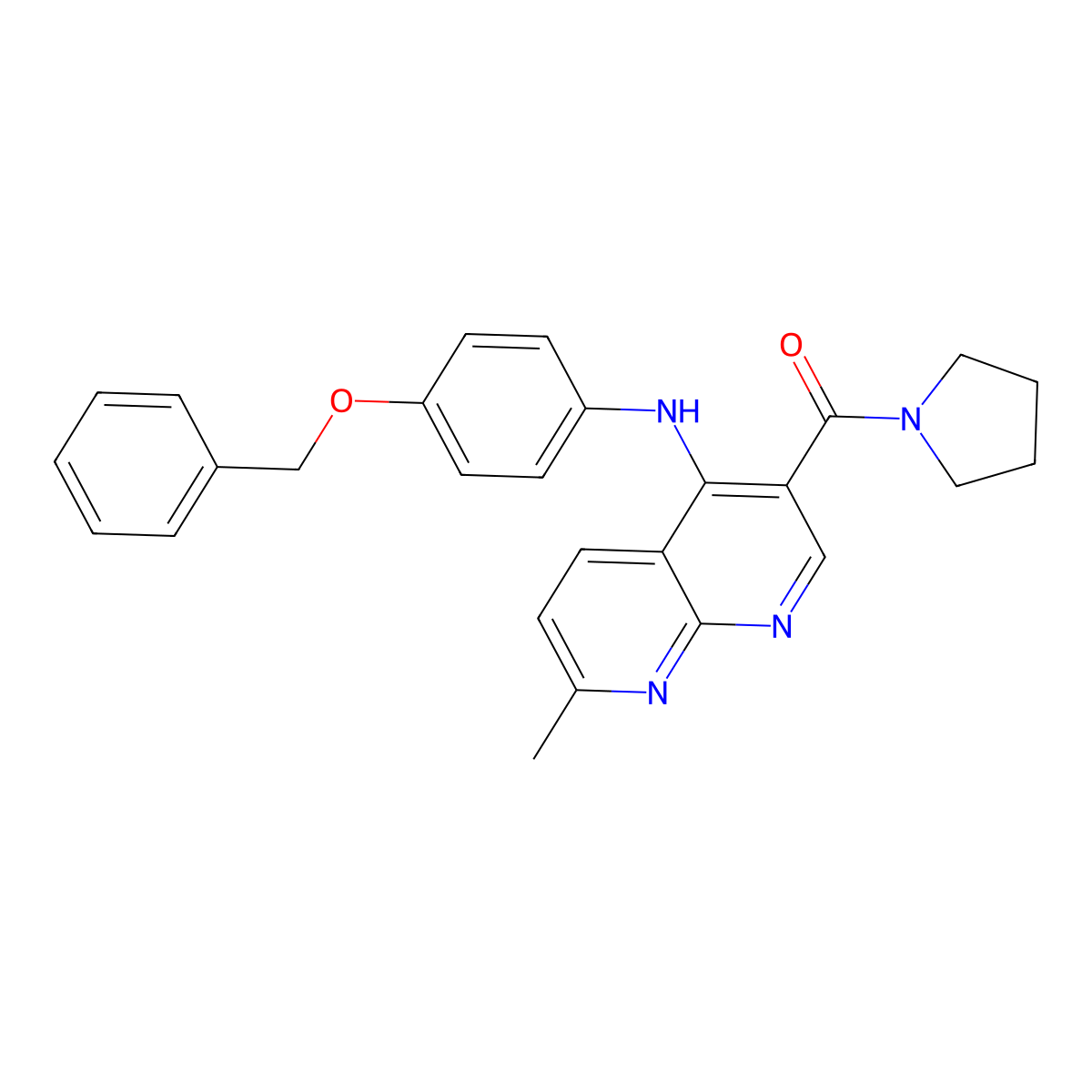 N-[4-(benzyloxy)phenyl]-7-methyl-3-(pyrrolidine-1-carbonyl)-1,8-naphthyridin-4-amine molecular structure, CAS 1251693-26-1