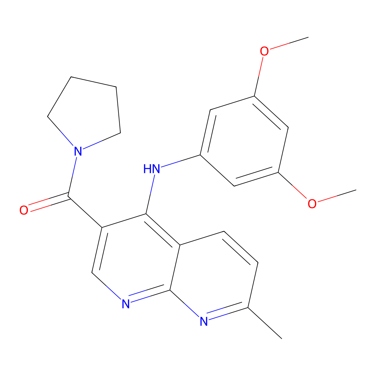 (4-((3,5-Dimethoxyphenyl)amino)-7-methyl-1,8-naphthyridin-3-yl)(pyrrolidin-1-yl)methanone molecular structure, CAS 1251693-31-8