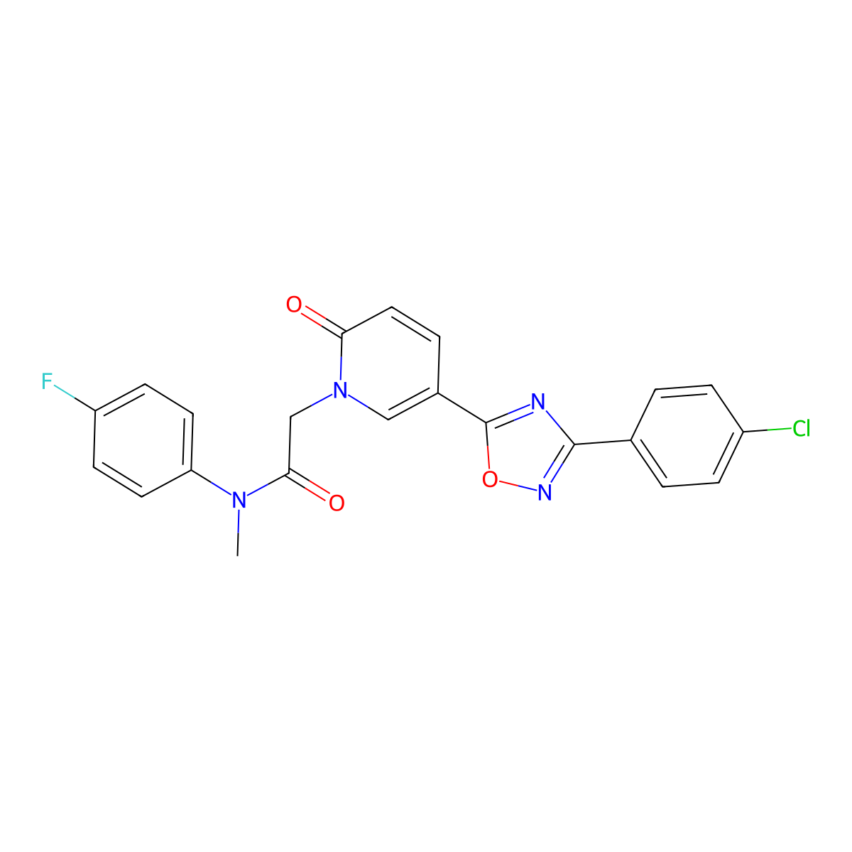 2-(5-(3-(4-chlorophenyl)-1,2,4-oxadiazol-5-yl)-2-oxopyridin-1(2H)-yl)-N-(4-fluorophenyl)-N-methylacetamide molecular structure, CAS 1251693-38-5