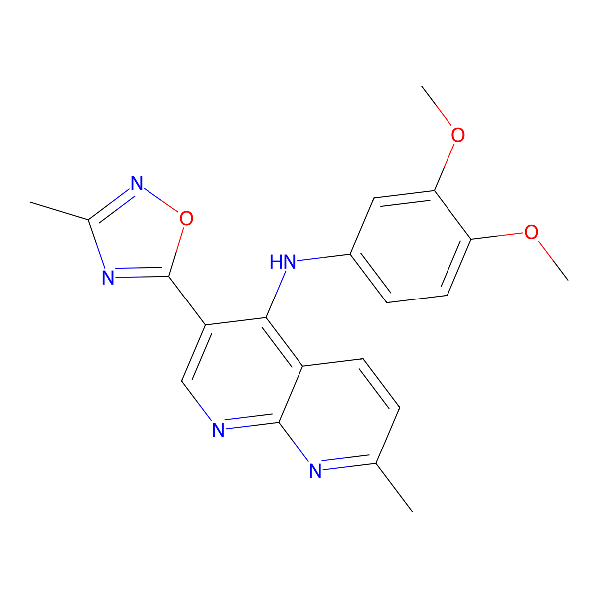 N-(3,4-dimethoxyphenyl)-7-methyl-3-(3-methyl-1,2,4-oxadiazol-5-yl)-1,8-naphthyridin-4-amine molecular structure, CAS 1251693-46-5