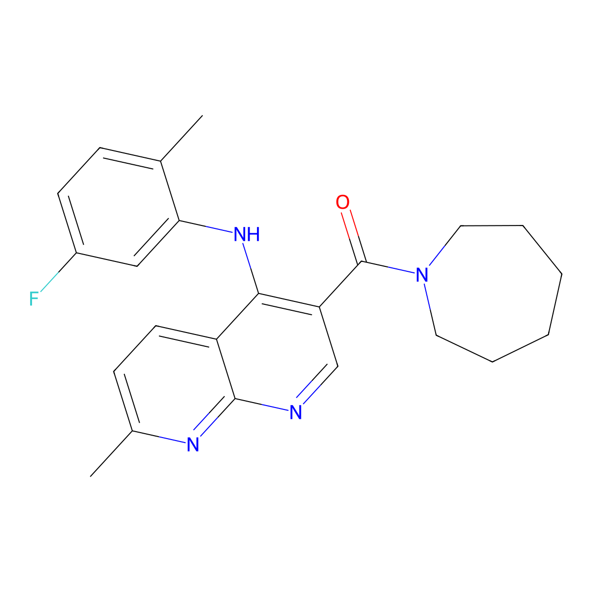 3-(azepane-1-carbonyl)-N-(5-fluoro-2-methylphenyl)-7-methyl-1,8-naphthyridin-4-amine molecular structure, CAS 1251693-47-6