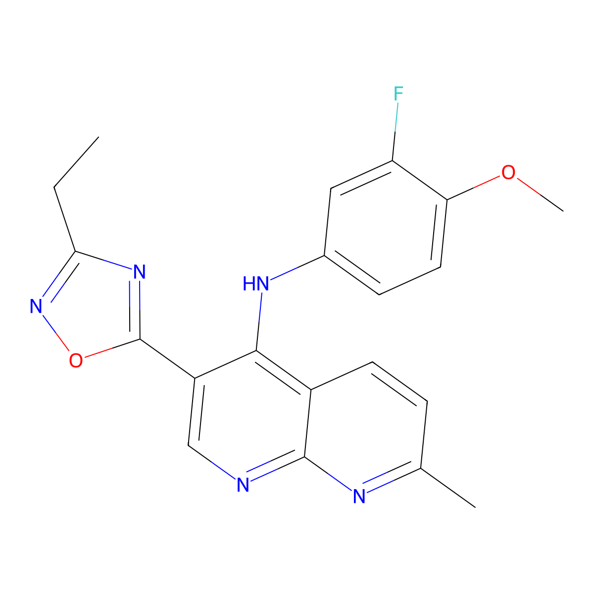 3-(3-ethyl-1,2,4-oxadiazol-5-yl)-N-(3-fluoro-4-methoxyphenyl)-7-methyl-1,8-naphthyridin-4-amine molecular structure, CAS 1251693-51-2