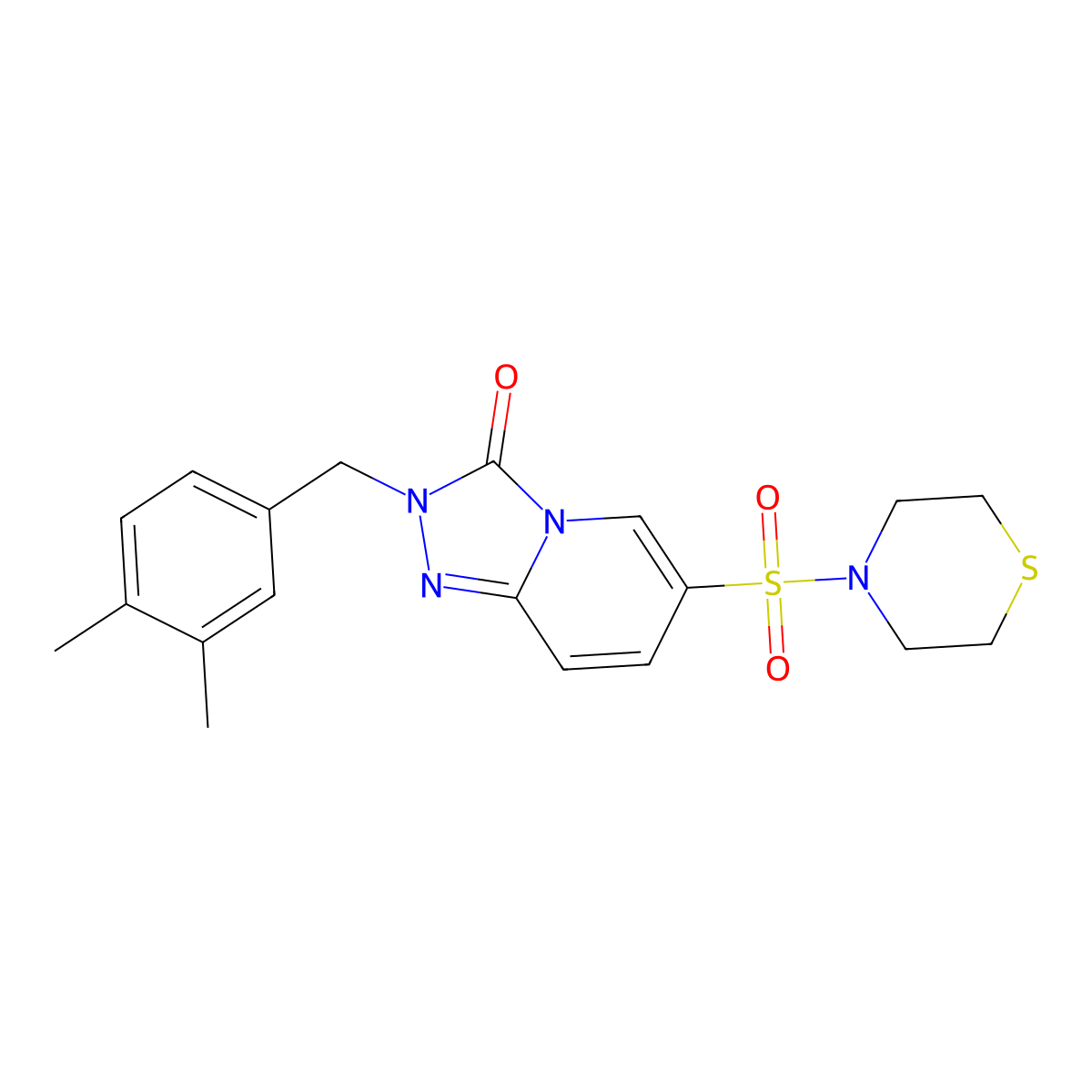 2-(3,4-dimethylbenzyl)-6-(thiomorpholinosulfonyl)-[1,2,4]triazolo[4,3-a]pyridin-3(2H)-one molecular structure, CAS 1251693-55-6