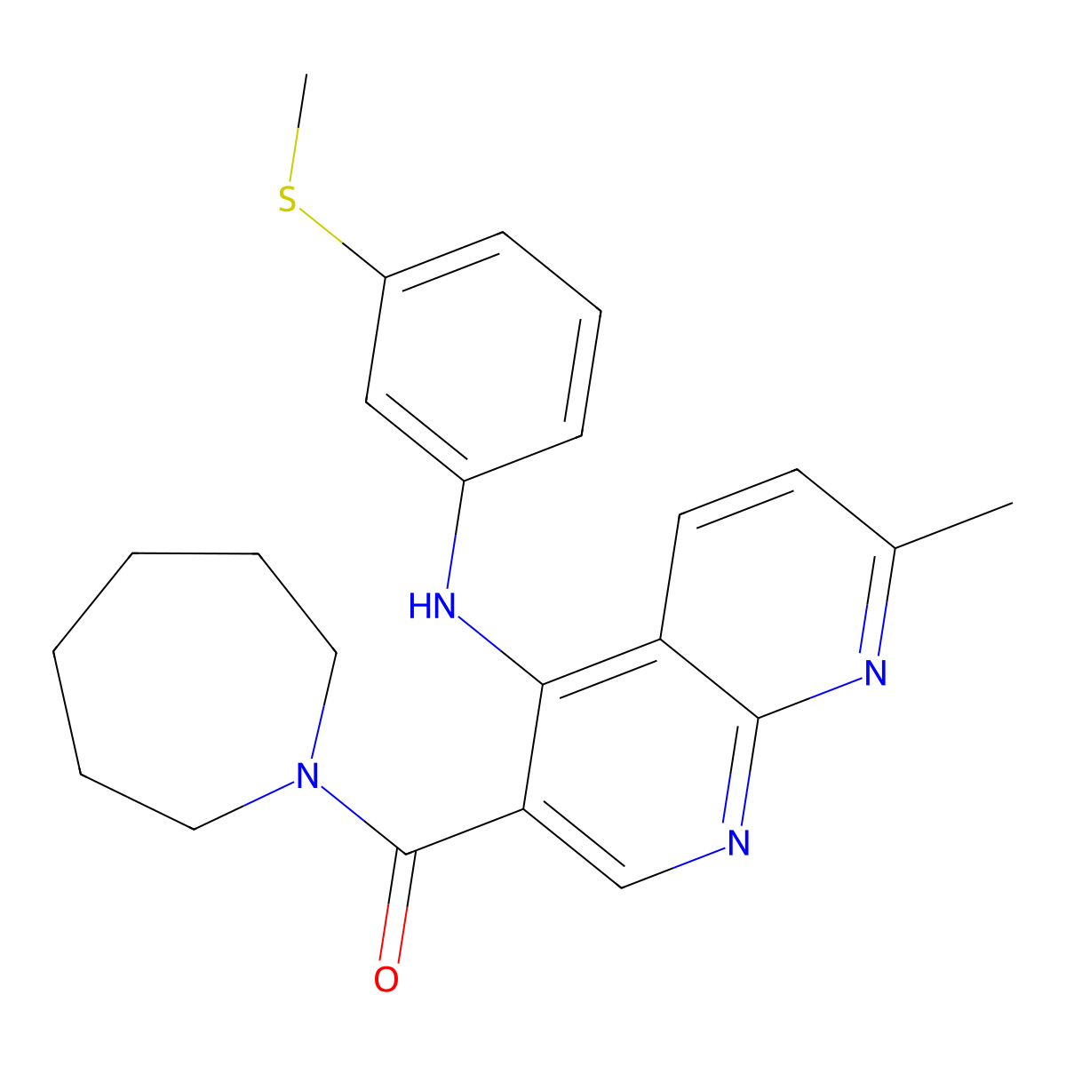 Azepan-1-yl(7-methyl-4-((3-(methylthio)phenyl)amino)-1,8-naphthyridin-3-yl)methanone molecular structure, CAS 1251693-57-8