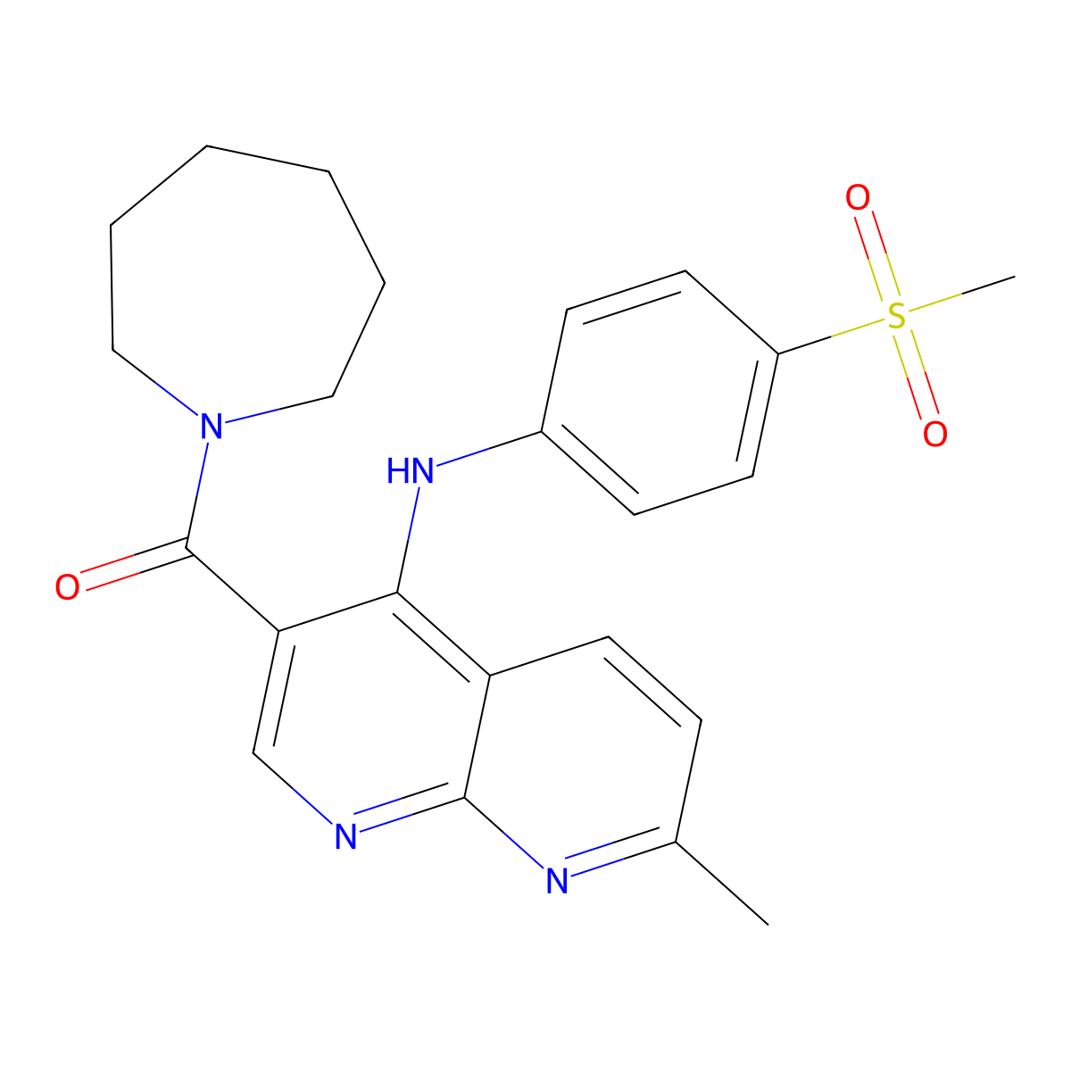 Azepan-1-yl(7-methyl-4-((4-(methylsulfonyl)phenyl)amino)-1,8-naphthyridin-3-yl)methanone molecular structure, CAS 1251693-61-4