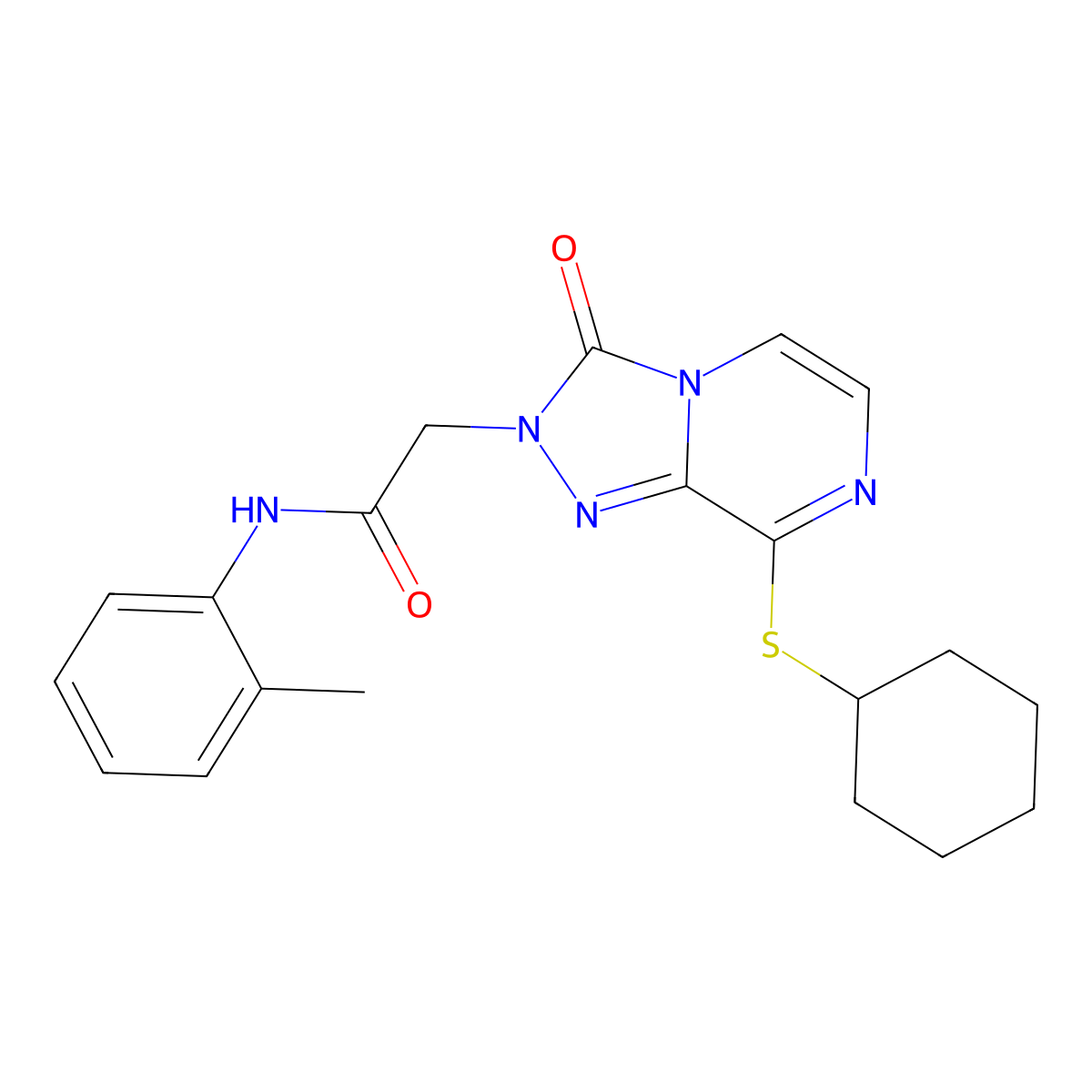 2-[8-(cyclohexylsulfanyl)-3-oxo-2H,3H-[1,2,4]triazolo[4,3-a]pyrazin-2-yl]-N-(2-methylphenyl)acetamide molecular structure, CAS 1251693-66-9