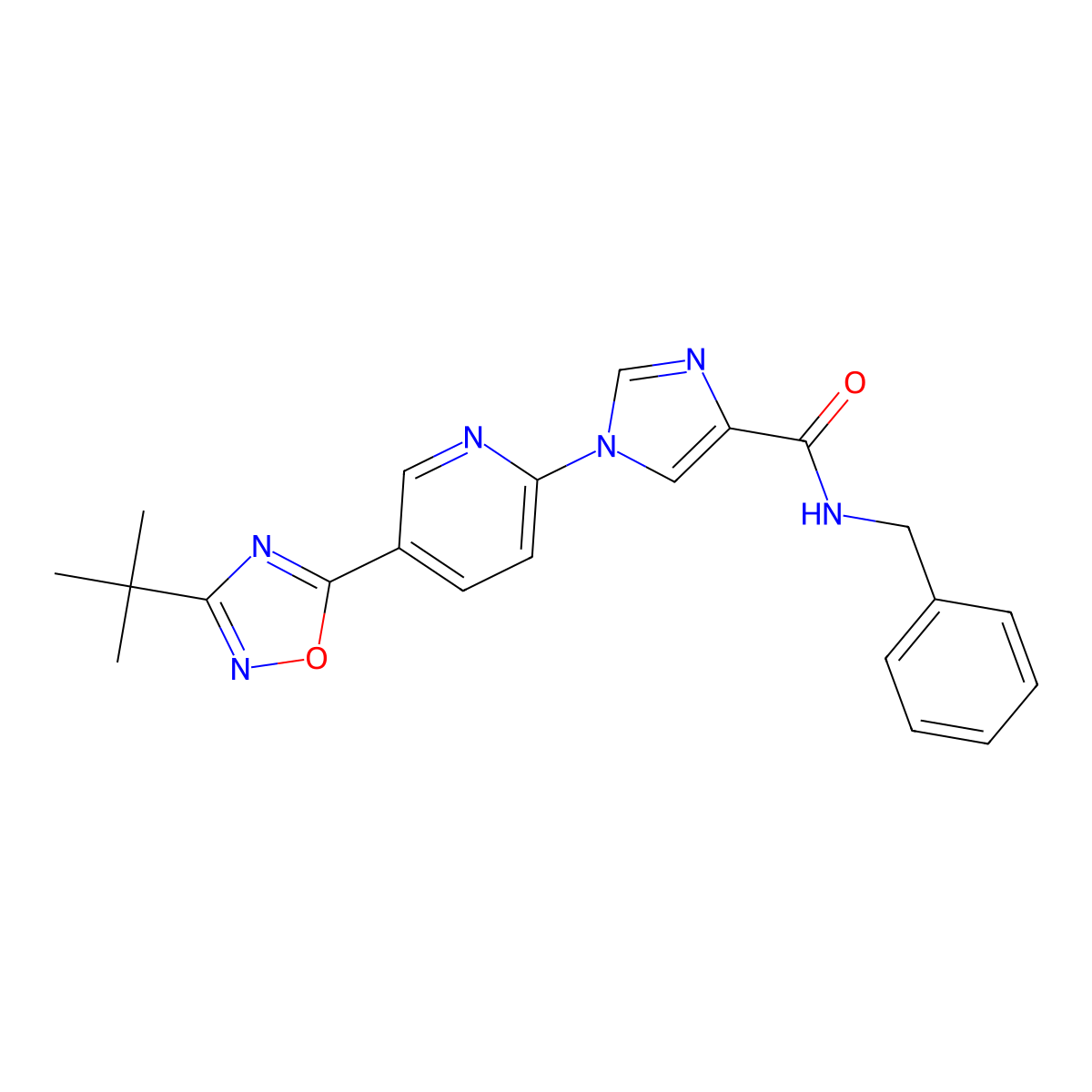 N~4~-benzyl-1-{5-[3-(tert-butyl)-1,2,4-oxadiazol-5-yl]-2-pyridyl}-1H-imidazole-4-carboxamide molecular structure, CAS 1251693-67-0