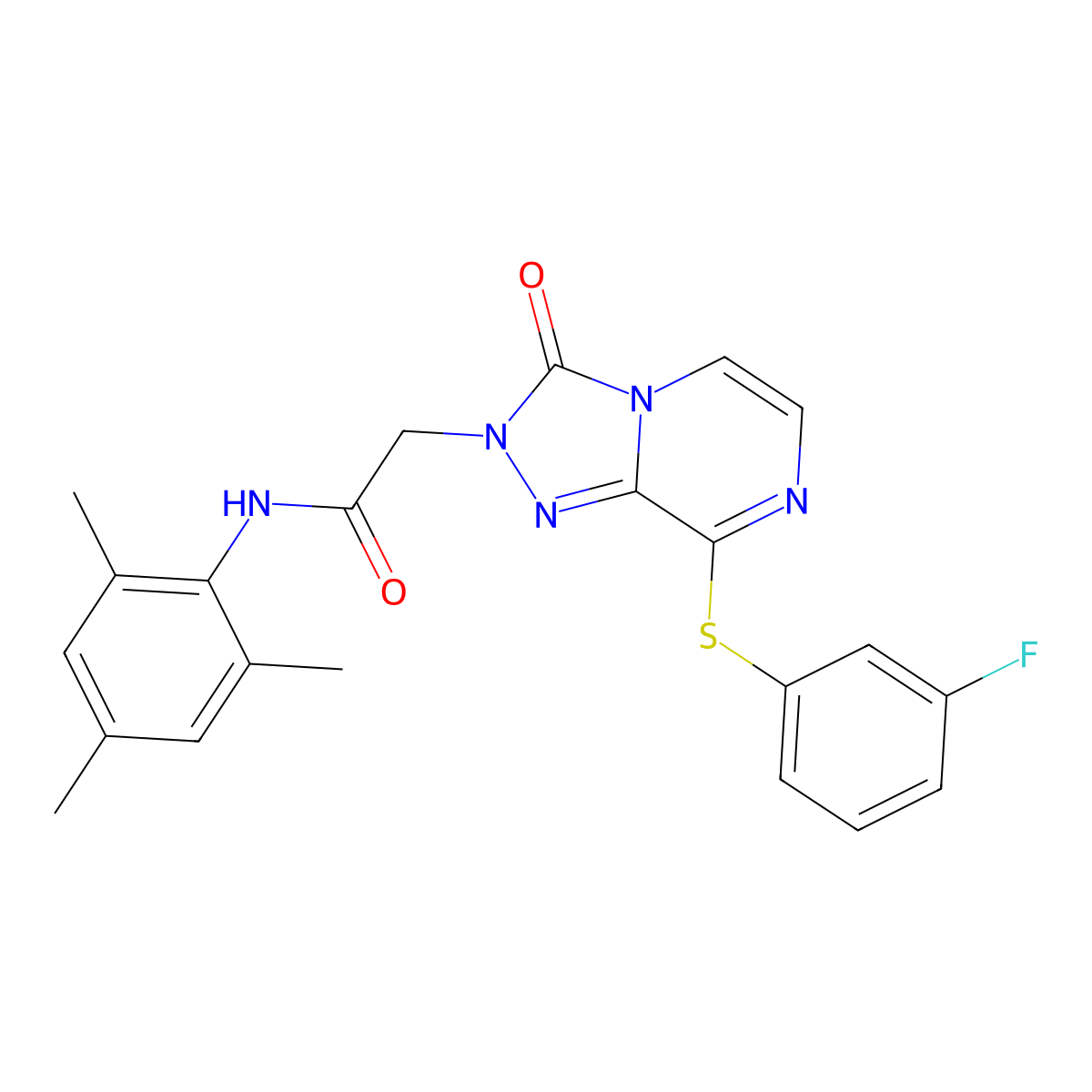 2-(8-((3-fluorophenyl)thio)-3-oxo-[1,2,4]triazolo[4,3-a]pyrazin-2(3H)-yl)-N-mesitylacetamide molecular structure, CAS 1251693-77-2