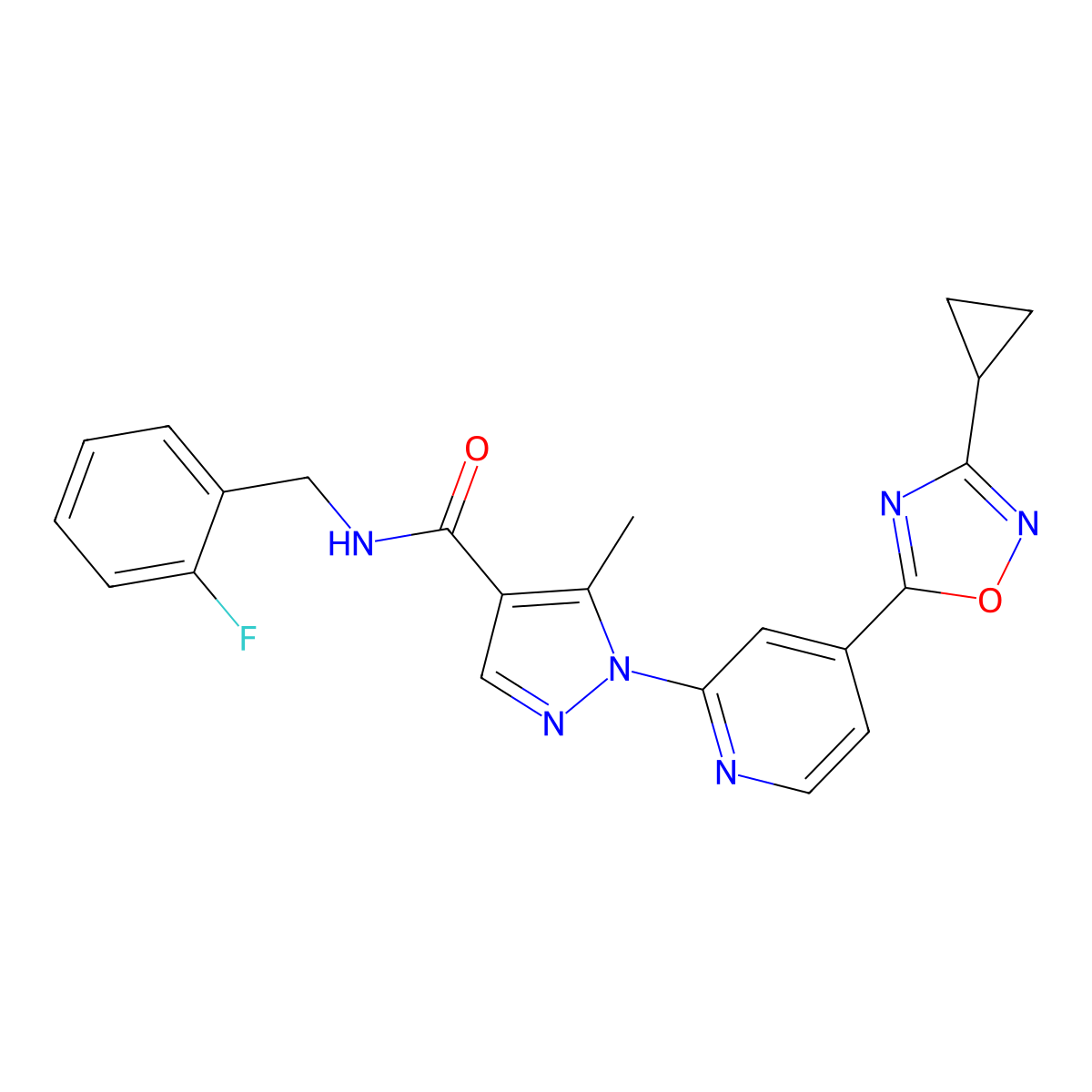 1-[4-(3-cyclopropyl-1,2,4-oxadiazol-5-yl)pyridin-2-yl]-N-[(2-fluorophenyl)methyl]-5-methyl-1H-pyrazole-4-carboxamide molecular structure, CAS 1251693-82-9