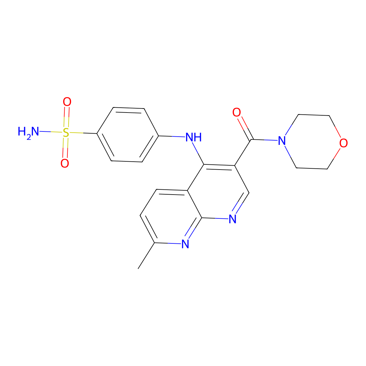 4-((7-Methyl-3-(morpholine-4-carbonyl)-1,8-naphthyridin-4-yl)amino)benzenesulfonamide molecular structure, CAS 1251693-84-1