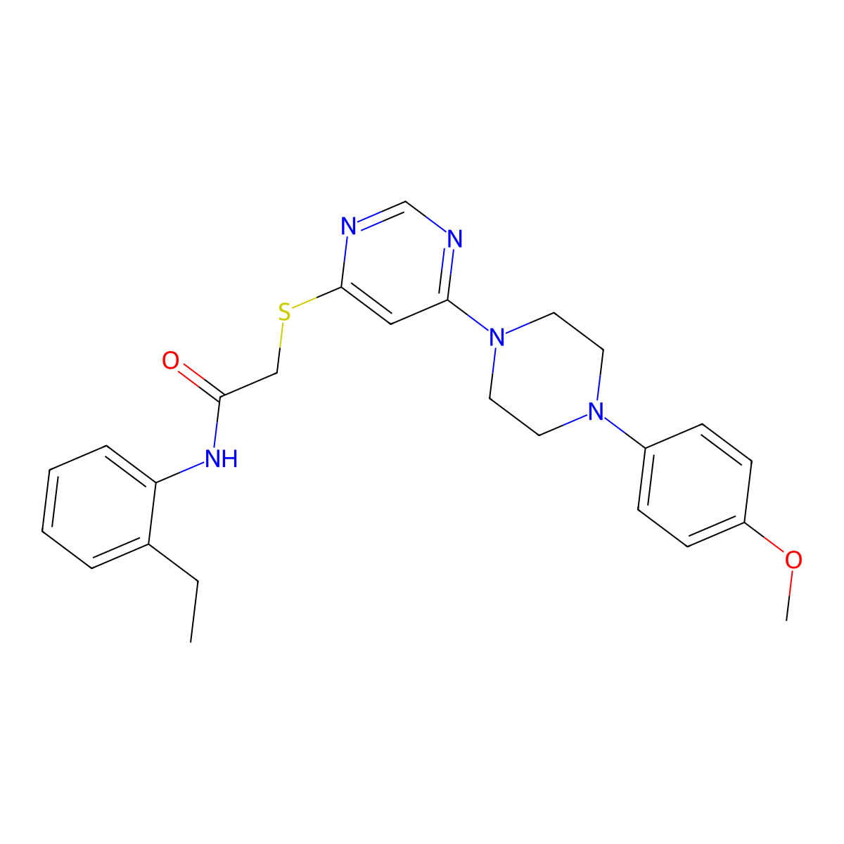 N-(2-ethylphenyl)-2-((6-(4-(4-methoxyphenyl)piperazin-1-yl)pyrimidin-4-yl)thio)acetamide molecular structure, CAS 1251693-86-3