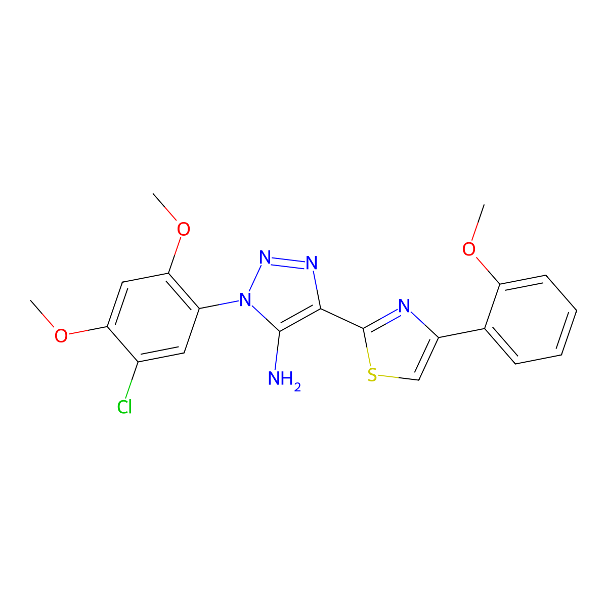 1-(5-chloro-2,4-dimethoxyphenyl)-4-[4-(2-methoxyphenyl)-1,3-thiazol-2-yl]-1H-1,2,3-triazol-5-amine molecular structure, CAS 1251693-87-4