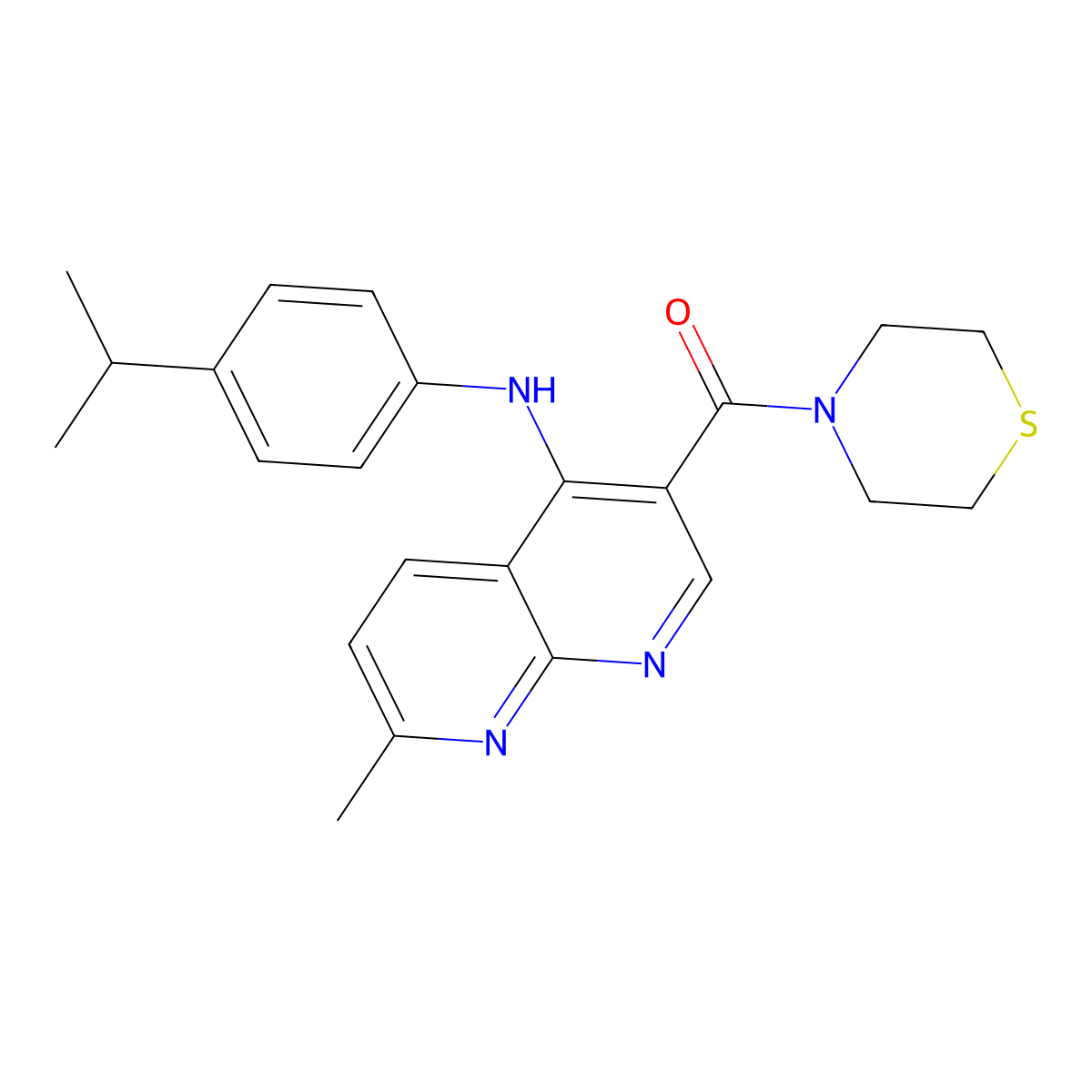 (4-((4-Isopropylphenyl)amino)-7-methyl-1,8-naphthyridin-3-yl)(thiomorpholino)methanone molecular structure, CAS 1251693-97-6