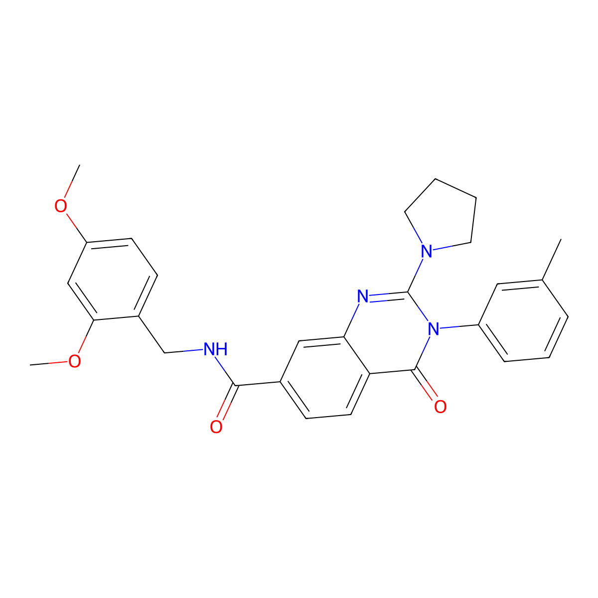 N-[(2,4-dimethoxyphenyl)methyl]-3-(3-methylphenyl)-4-oxo-2-(pyrrolidin-1-yl)-3,4-dihydroquinazoline-7-carboxamide molecular structure, CAS 1251693-98-7