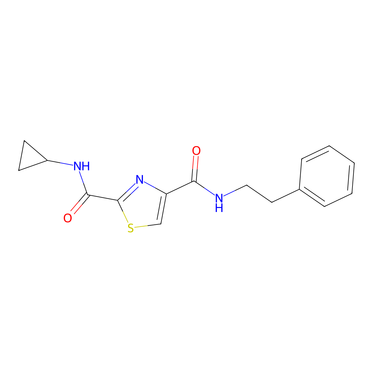 N2-cyclopropyl-N4-(2-phenylethyl)-1,3-thiazole-2,4-dicarboxamide molecular structure, CAS 1251694-00-4