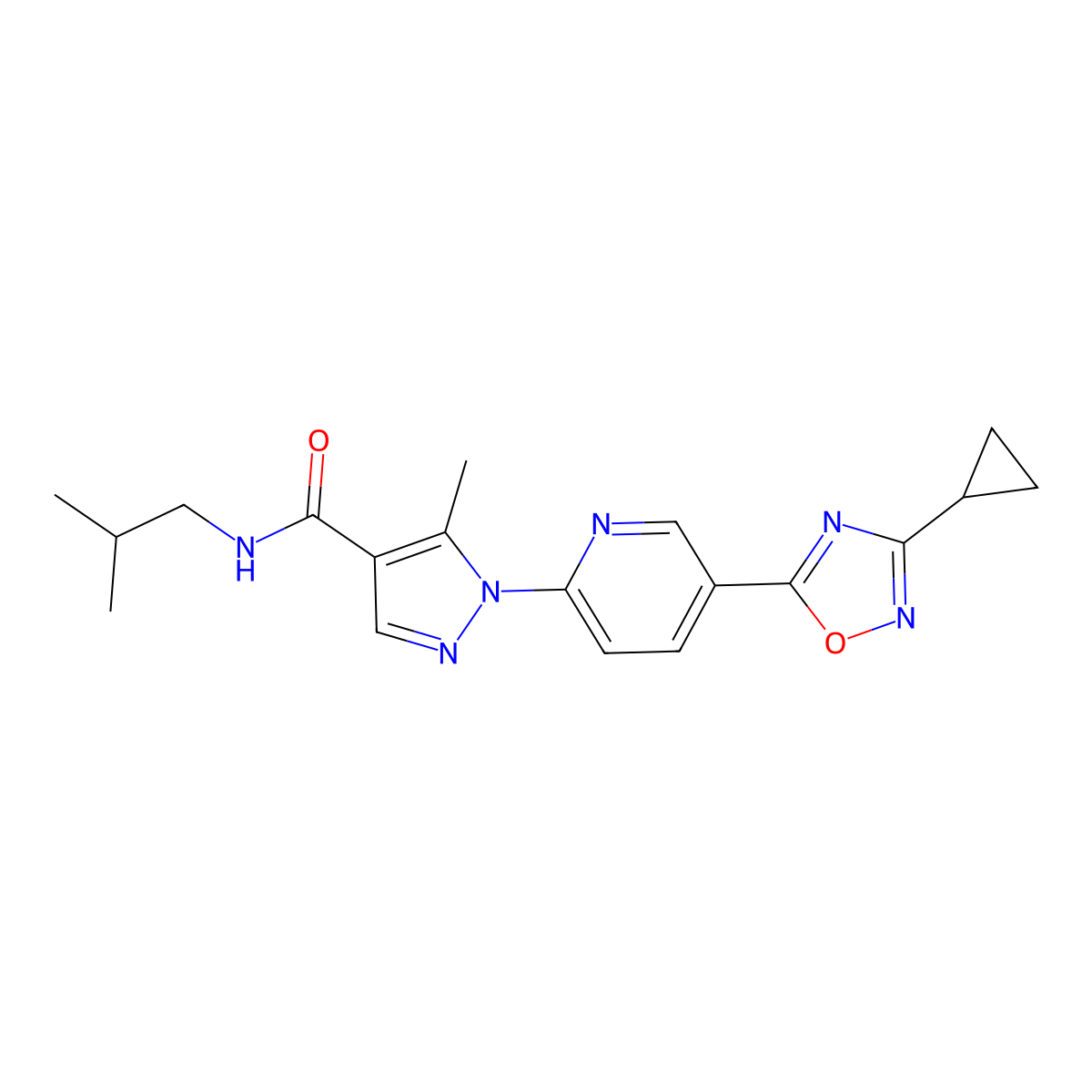 1-(5-(3-cyclopropyl-1,2,4-oxadiazol-5-yl)pyridin-2-yl)-N-isobutyl-5-methyl-1H-pyrazole-4-carboxamide molecular structure, CAS 1251694-08-2