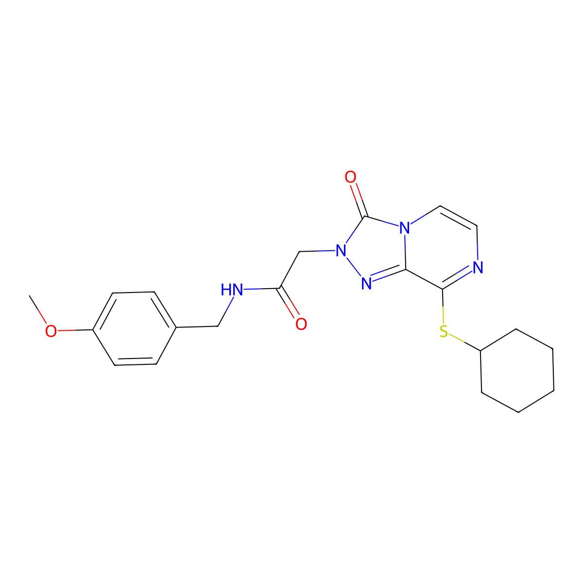 2-(8-(cyclohexylthio)-3-oxo-[1,2,4]triazolo[4,3-a]pyrazin-2(3H)-yl)-N-(4-methoxybenzyl)acetamide molecular structure, CAS 1251694-15-1