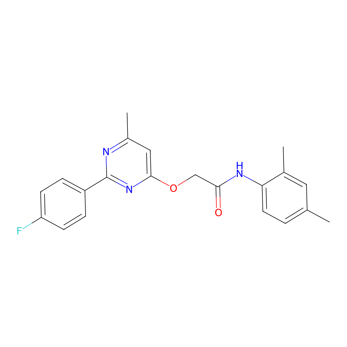N-(2,4-dimethylphenyl)-2-{[2-(4-fluorophenyl)-6-methylpyrimidin-4-yl]oxy}acetamide molecular structure, CAS 1251694-25-3