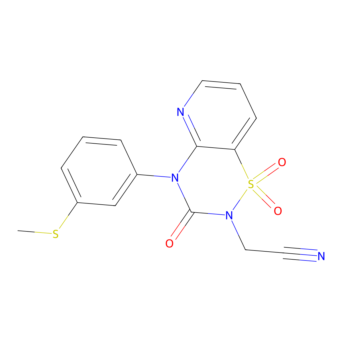 2-(4-(3-(methylthio)phenyl)-1,1-dioxido-3-oxo-3,4-dihydro-2H-pyrido[2,3-e][1,2,4]thiadiazin-2-yl)acetonitrile molecular structure, CAS 1251694-36-6