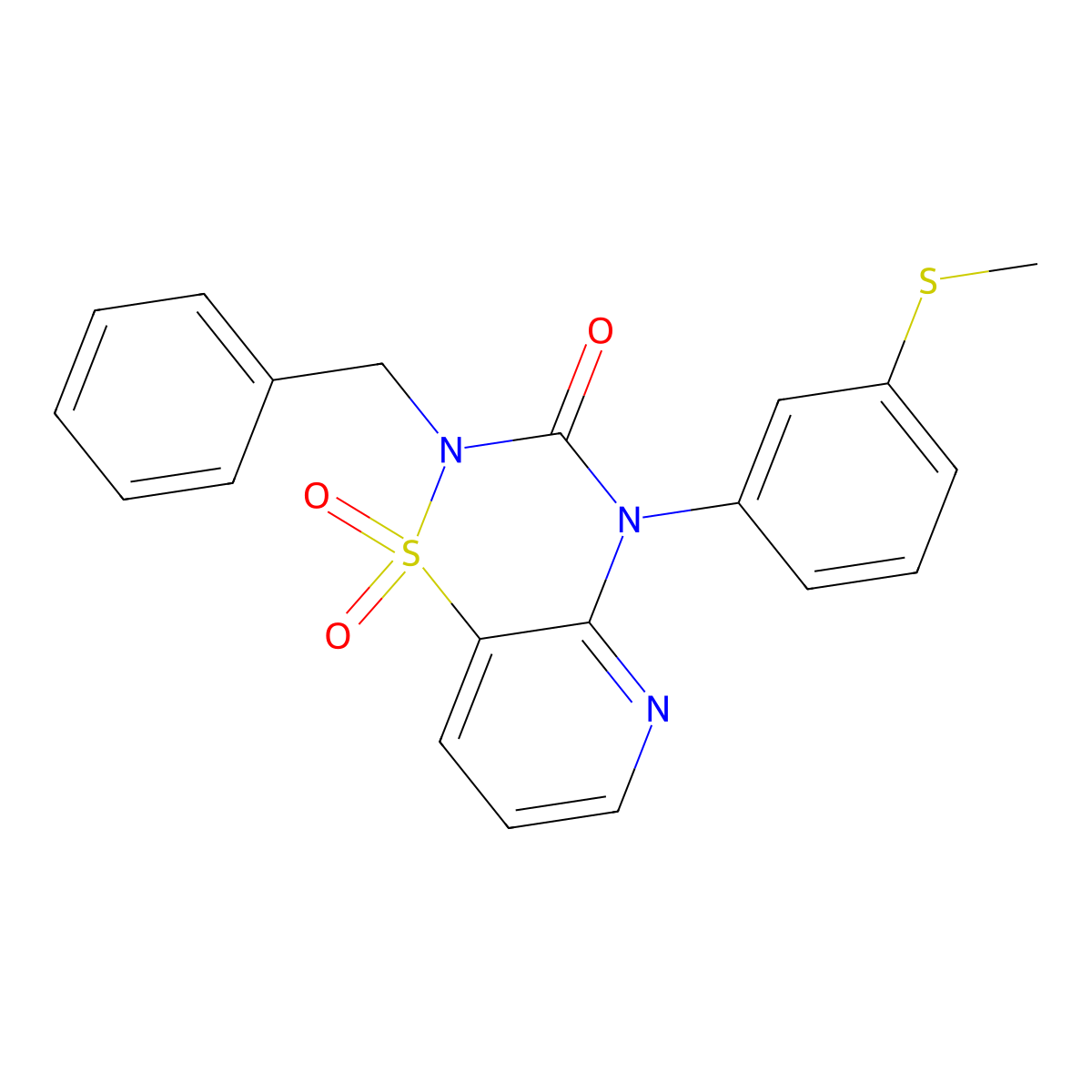 2-benzyl-4-(3-(methylthio)phenyl)-2H-pyrido[2,3-e][1,2,4]thiadiazin-3(4H)-one 1,1-dioxide molecular structure, CAS 1251694-43-5
