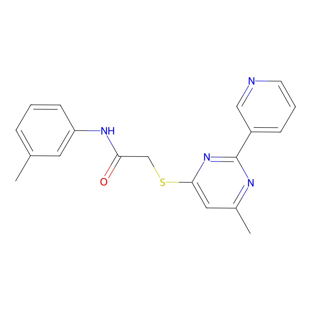 2-((6-methyl-2-(pyridin-3-yl)pyrimidin-4-yl)thio)-N-(m-tolyl)acetamide molecular structure, CAS 1251694-50-4