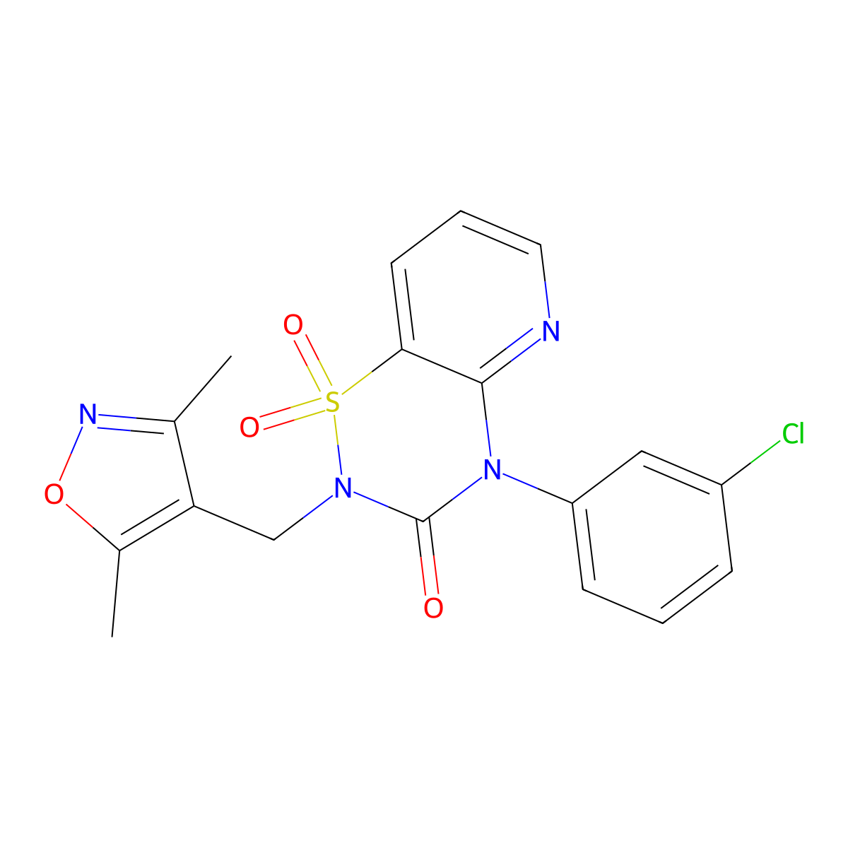 4-(3-chlorophenyl)-2-((3,5-dimethylisoxazol-4-yl)methyl)-2H-pyrido[2,3-e][1,2,4]thiadiazin-3(4H)-one 1,1-dioxide molecular structure, CAS 1251694-51-5